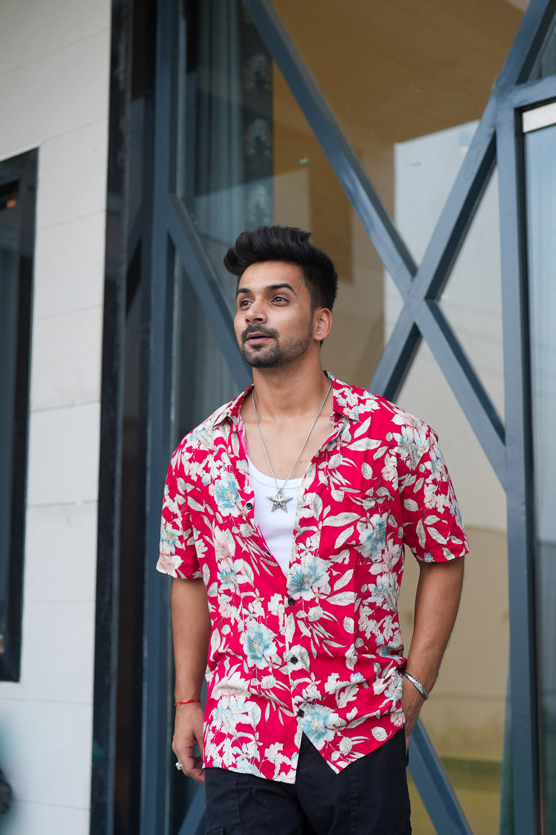Wild Flower Red Cotton Shirt