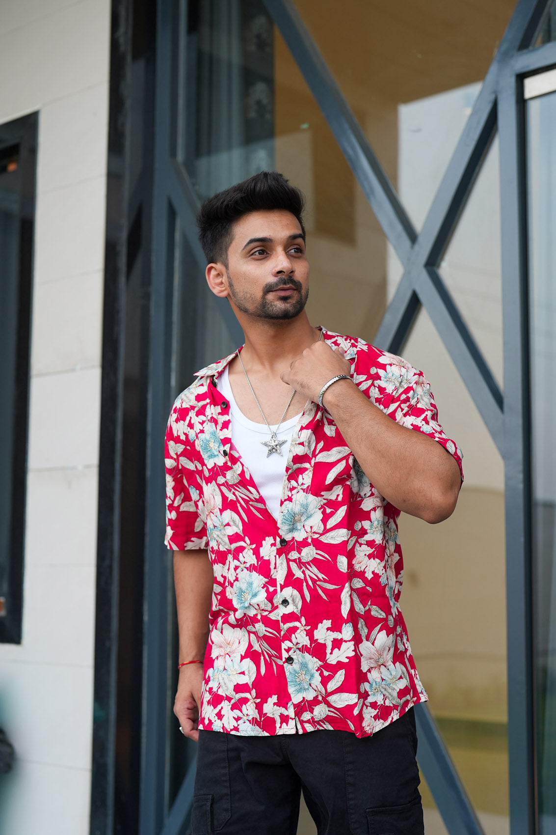 Wild Flower Red Cotton Shirt