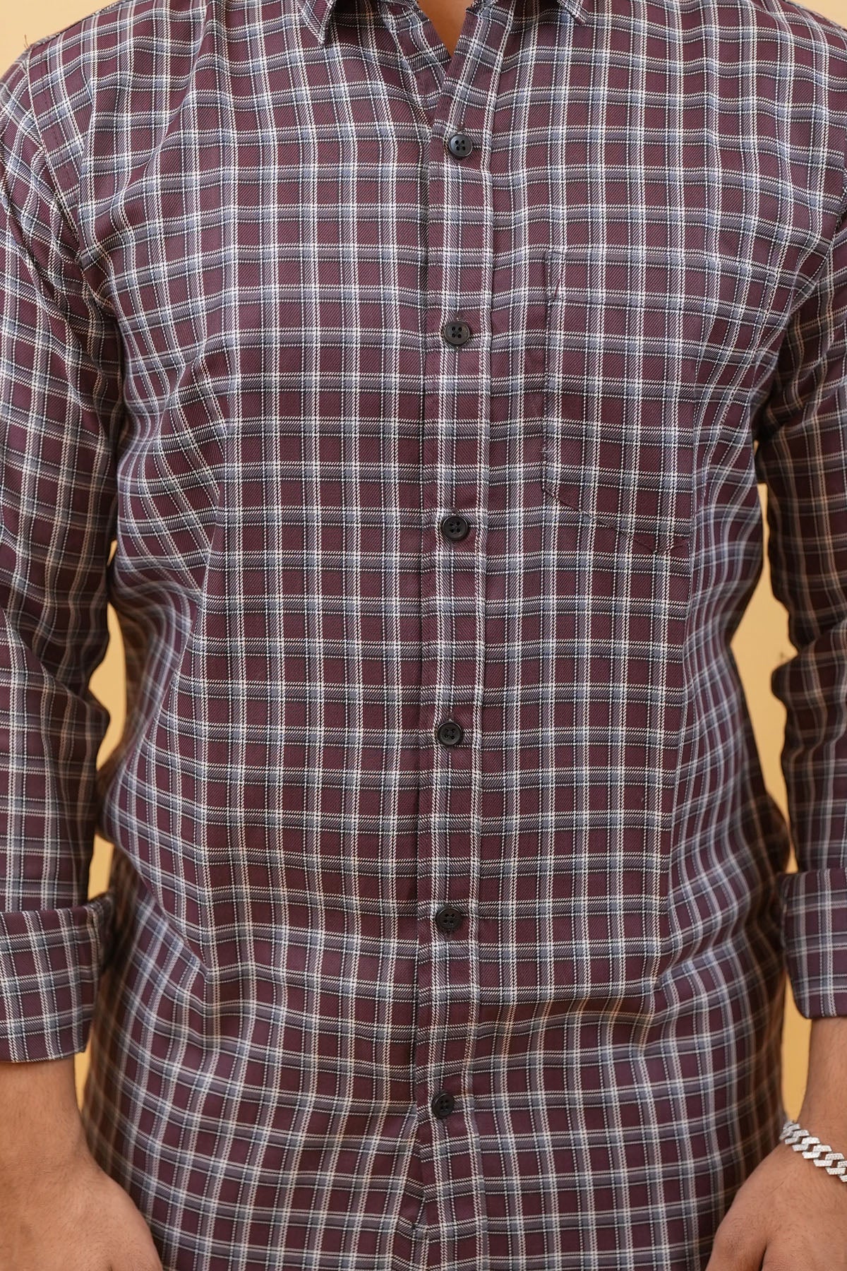 Brown Checked Casual Mens Shirt
