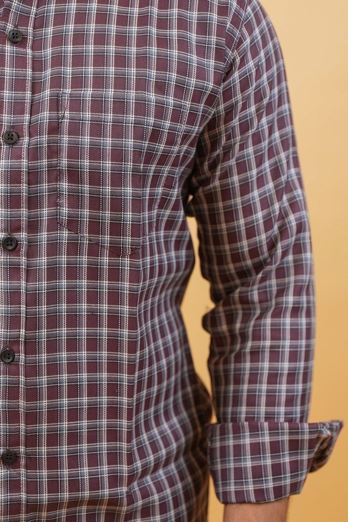 Brown Checked Casual Mens Shirt
