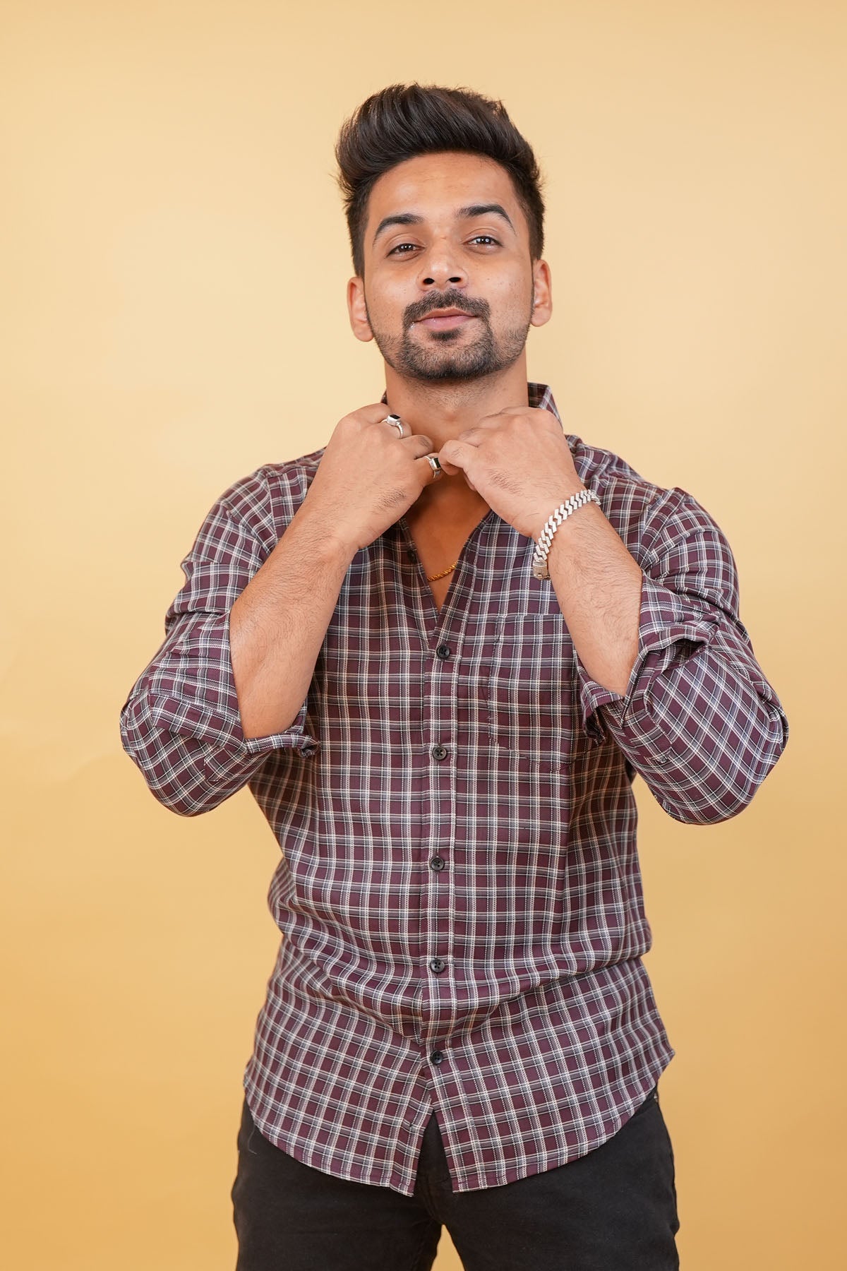 Brown Checked Casual Mens Shirt