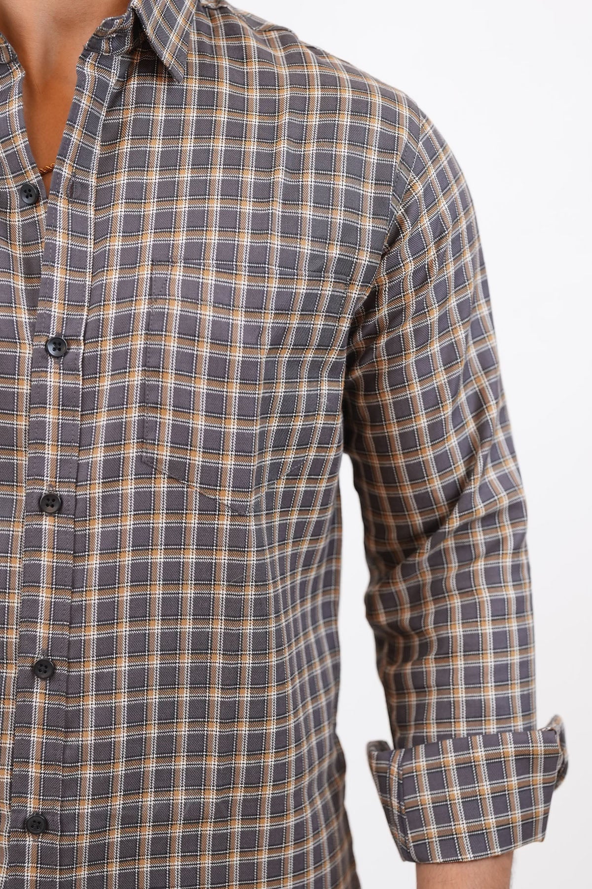 Grey Checked Casual Mens Shirt