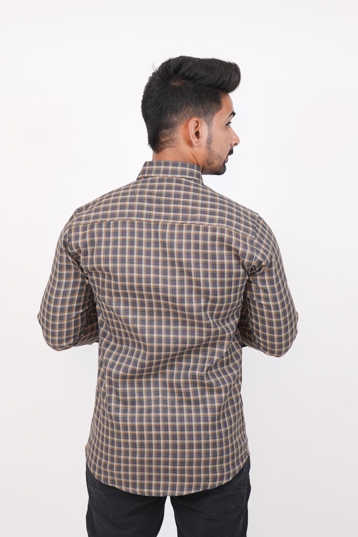 Grey Checked Casual Mens Shirt