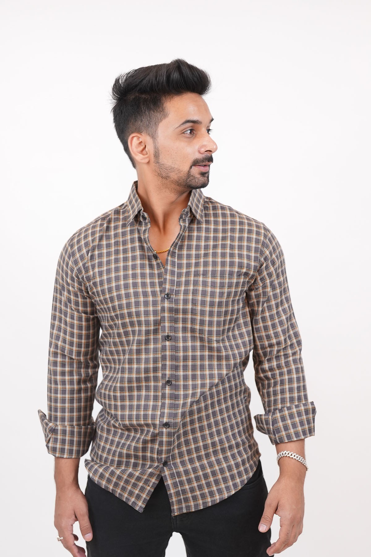 Grey Checked Casual Mens Shirt