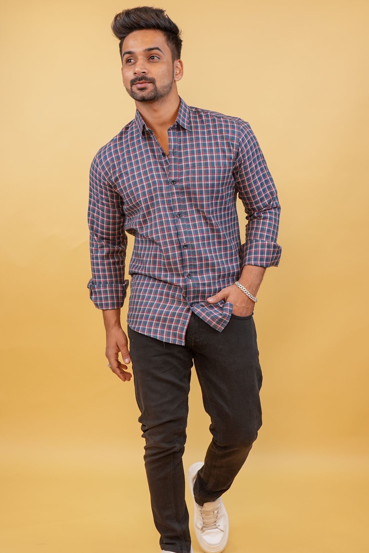 Dark Blue Checked Mens Shirt
