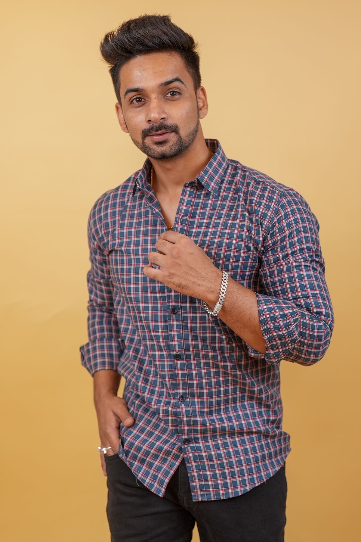 Dark Blue Checked Mens Shirt