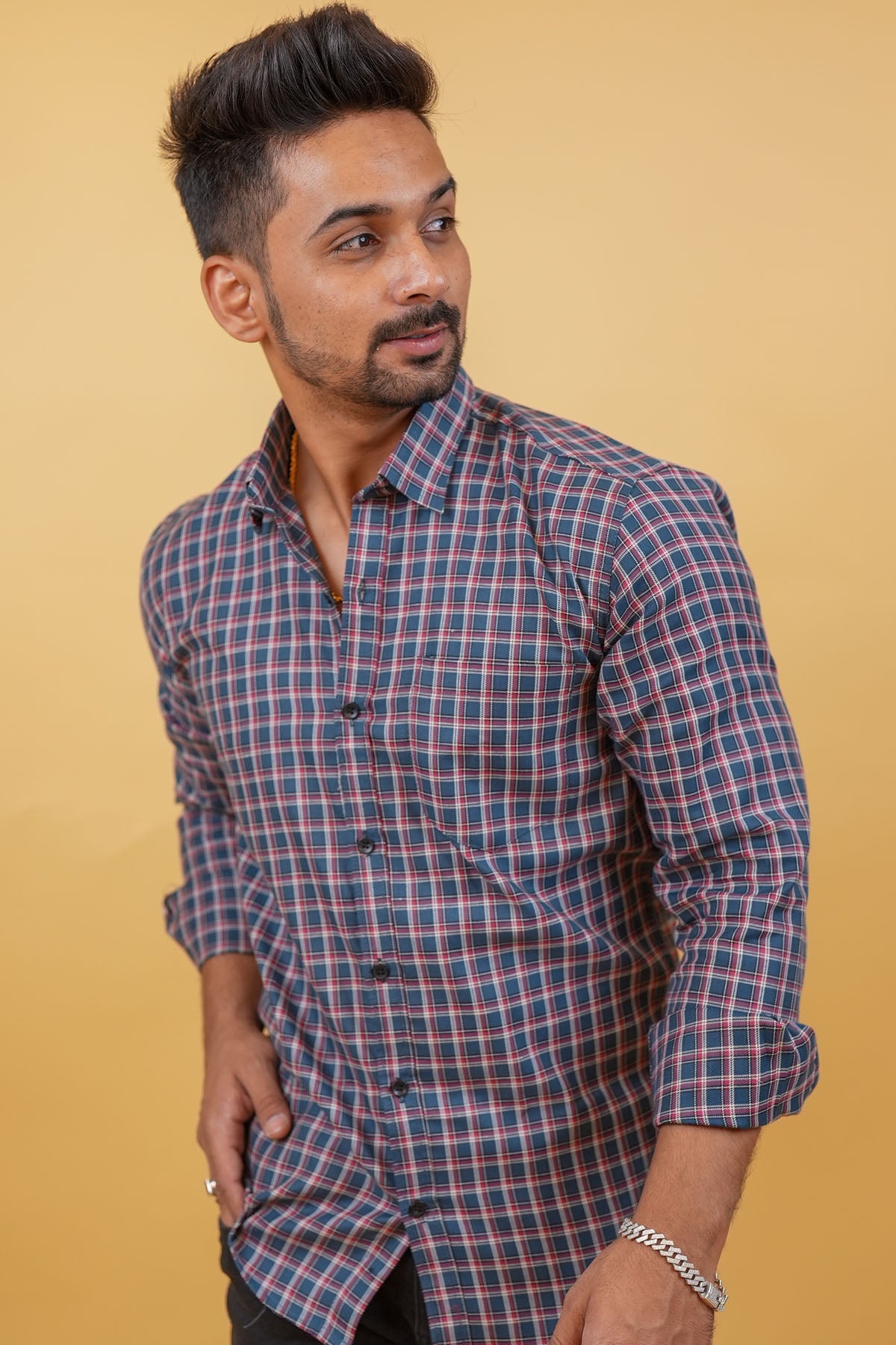 Dark Blue Checked Mens Shirt