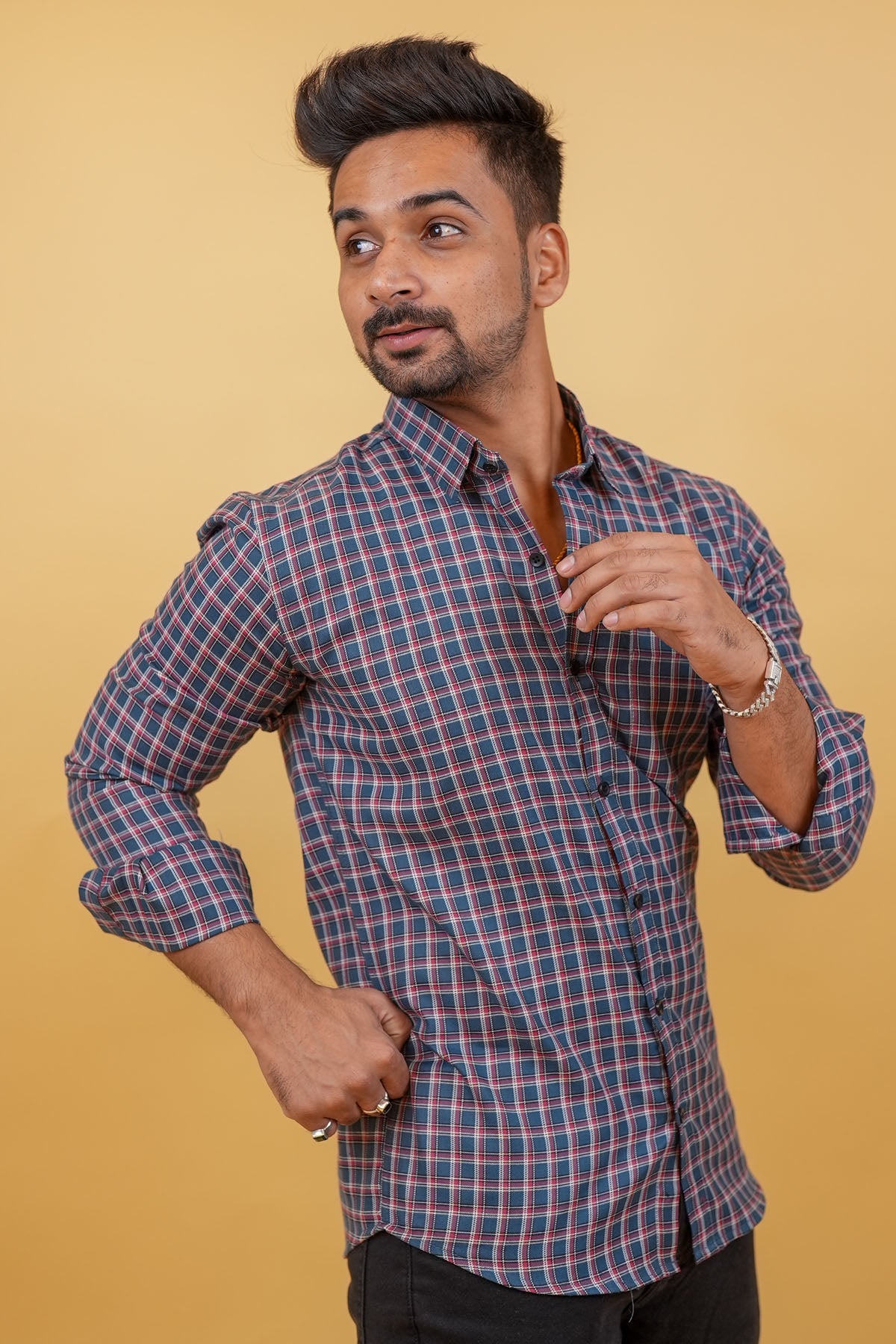Dark Blue Checked Mens Shirt