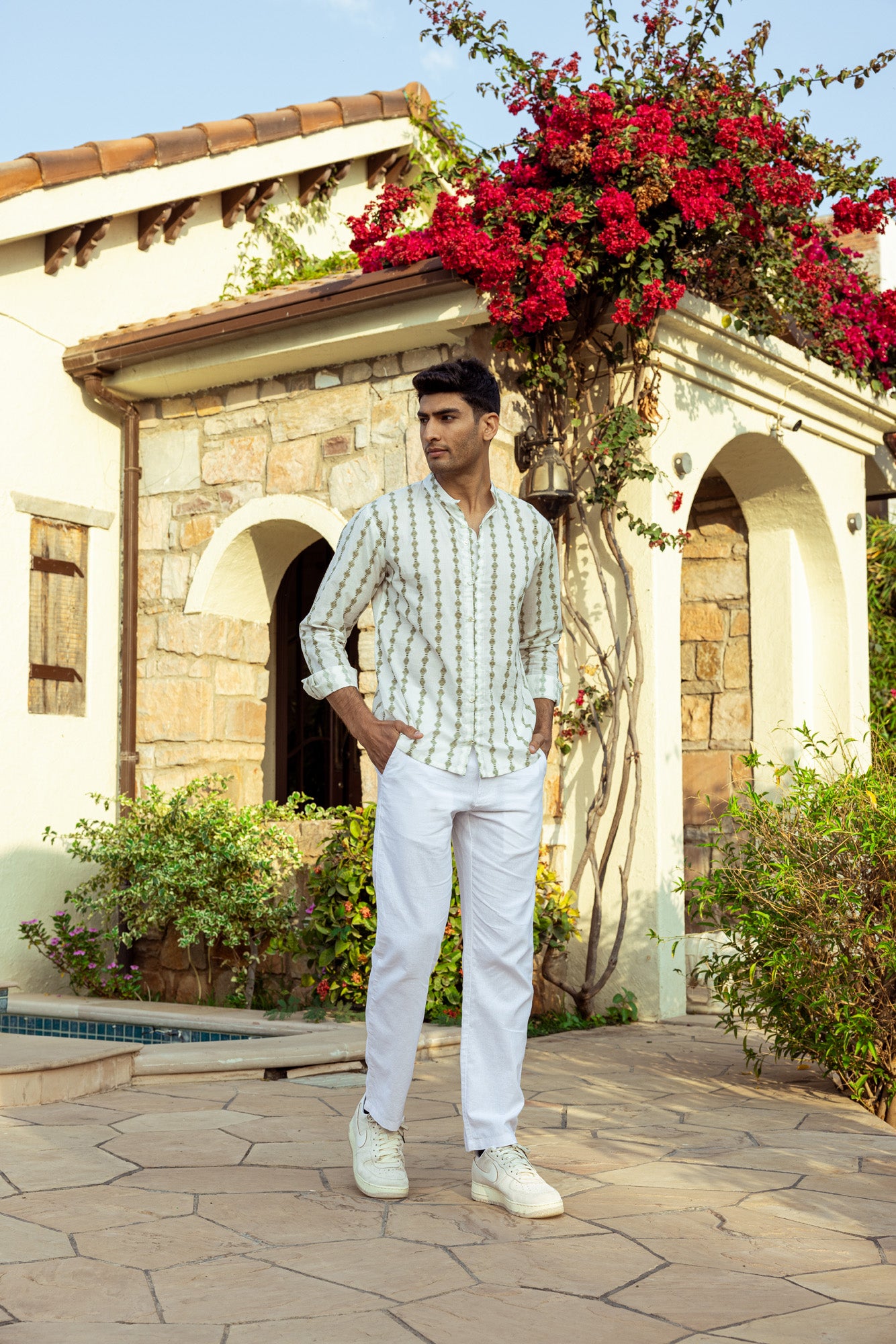 Off White Mandarin Collar Shirt