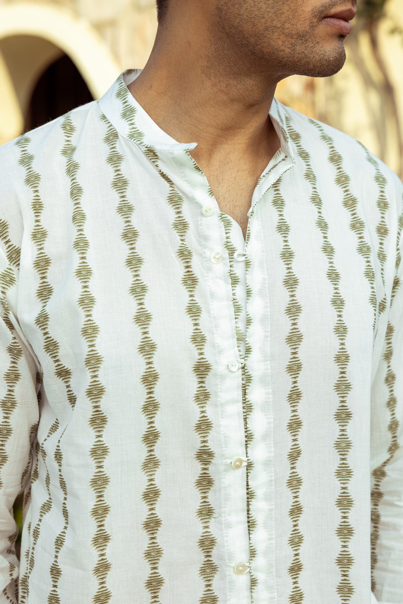 Off White Mandarin Collar Shirt