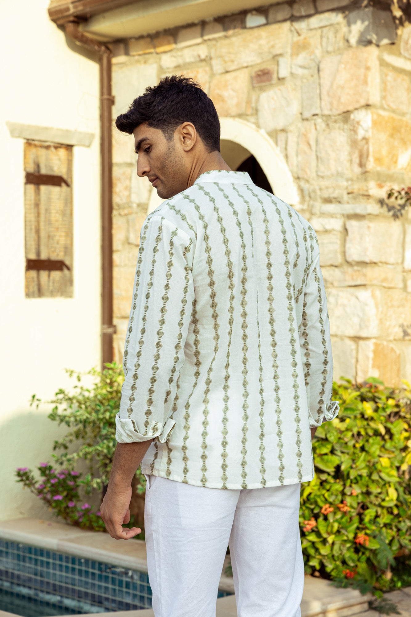 Off White Mandarin Collar Shirt