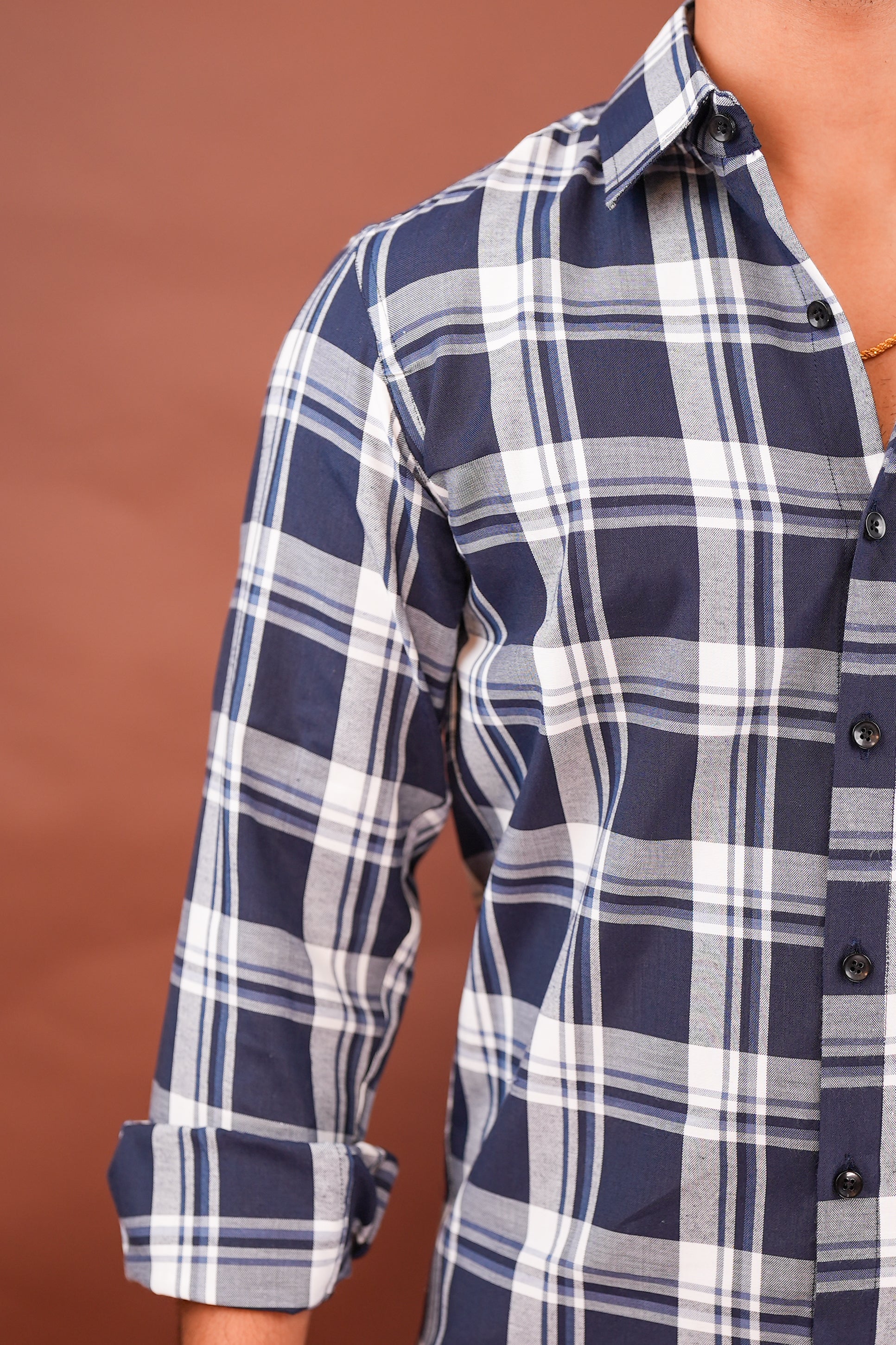White on Dark blue Checks Shirt