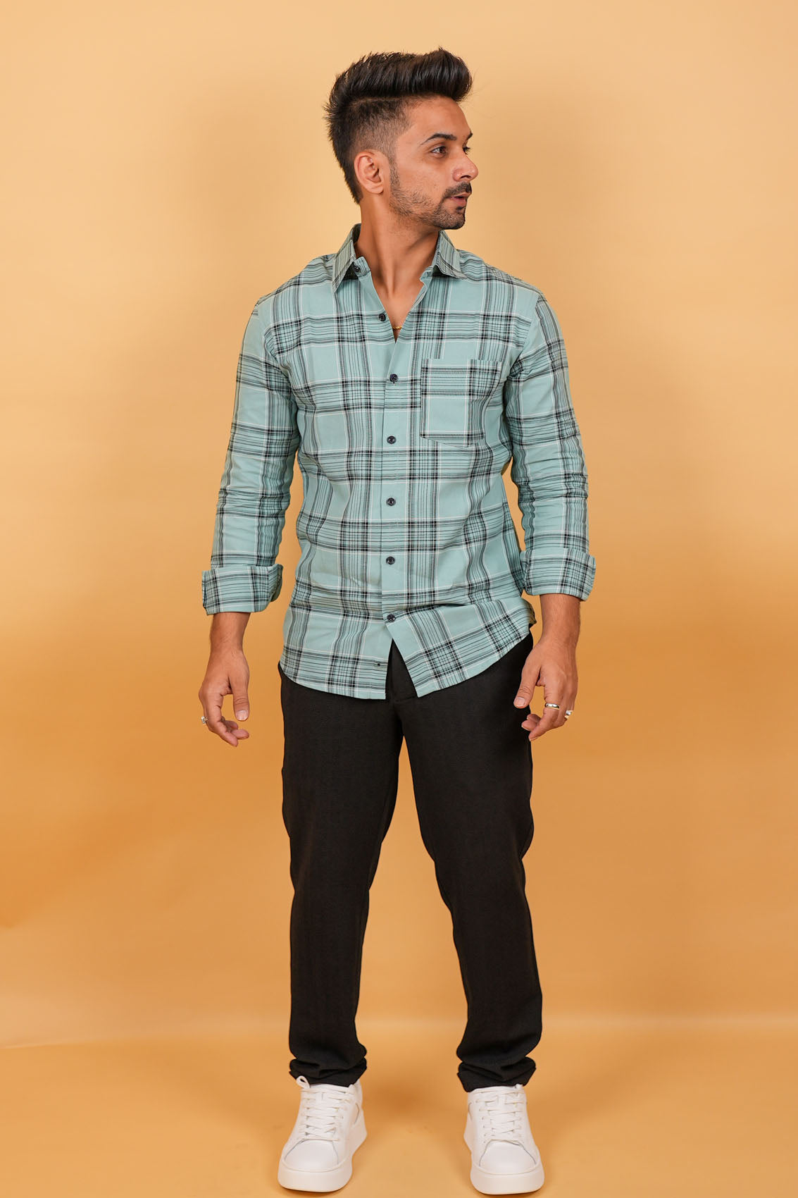 Iceberg Blue Checks Cotton Shirt