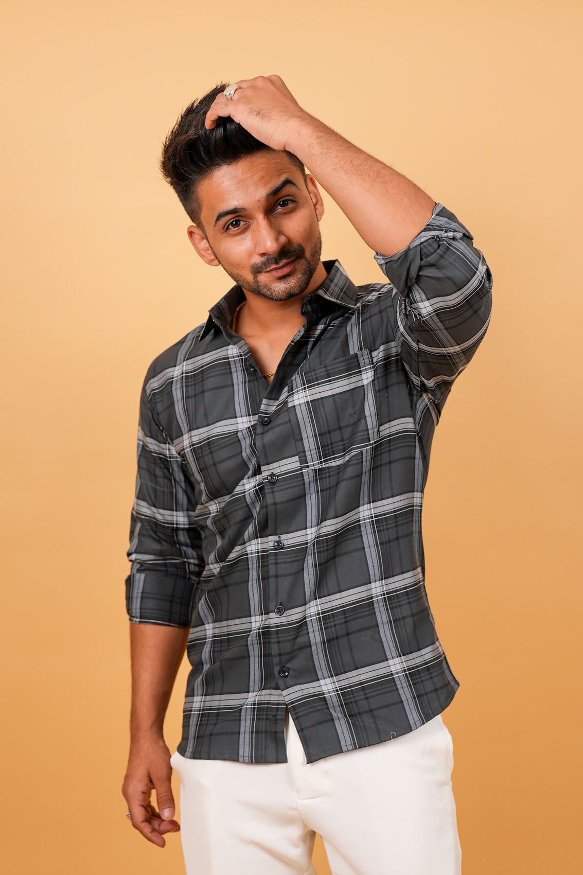 Charcoal Grey Checks Cotton Shirt
