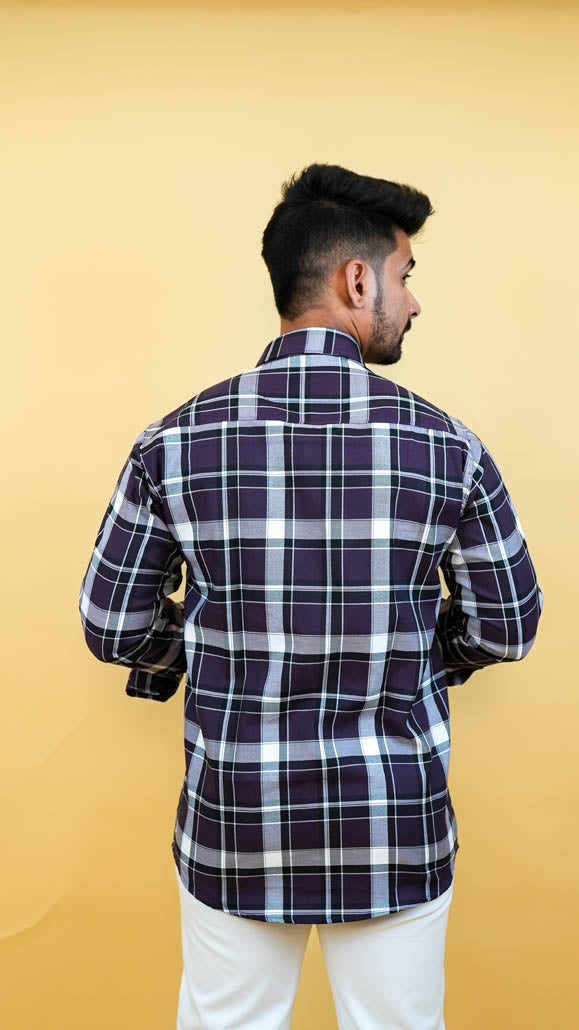 Men Purple & White Checks Shirt
