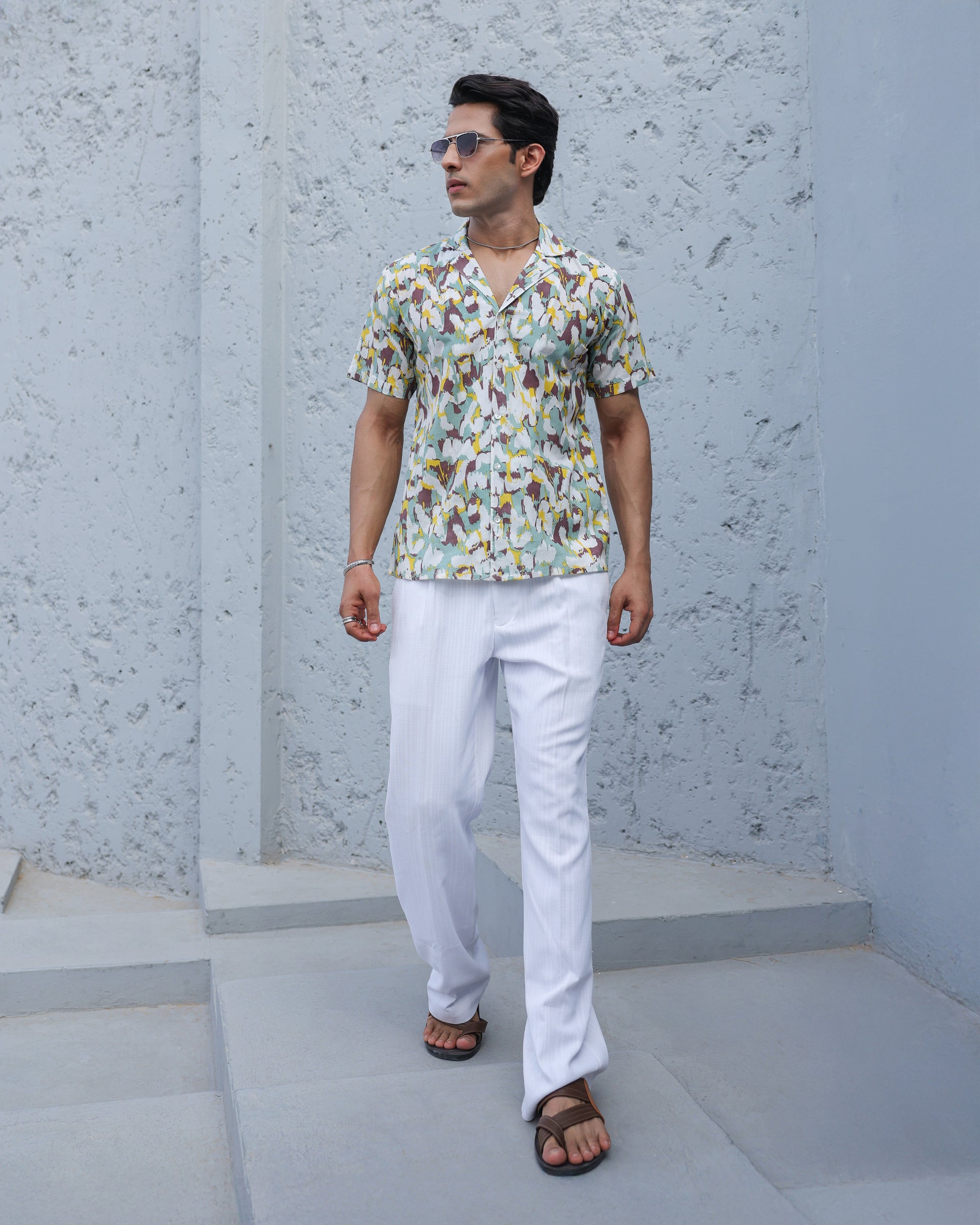 Urban Mirage Abstract Print Cuban Collar Shirt