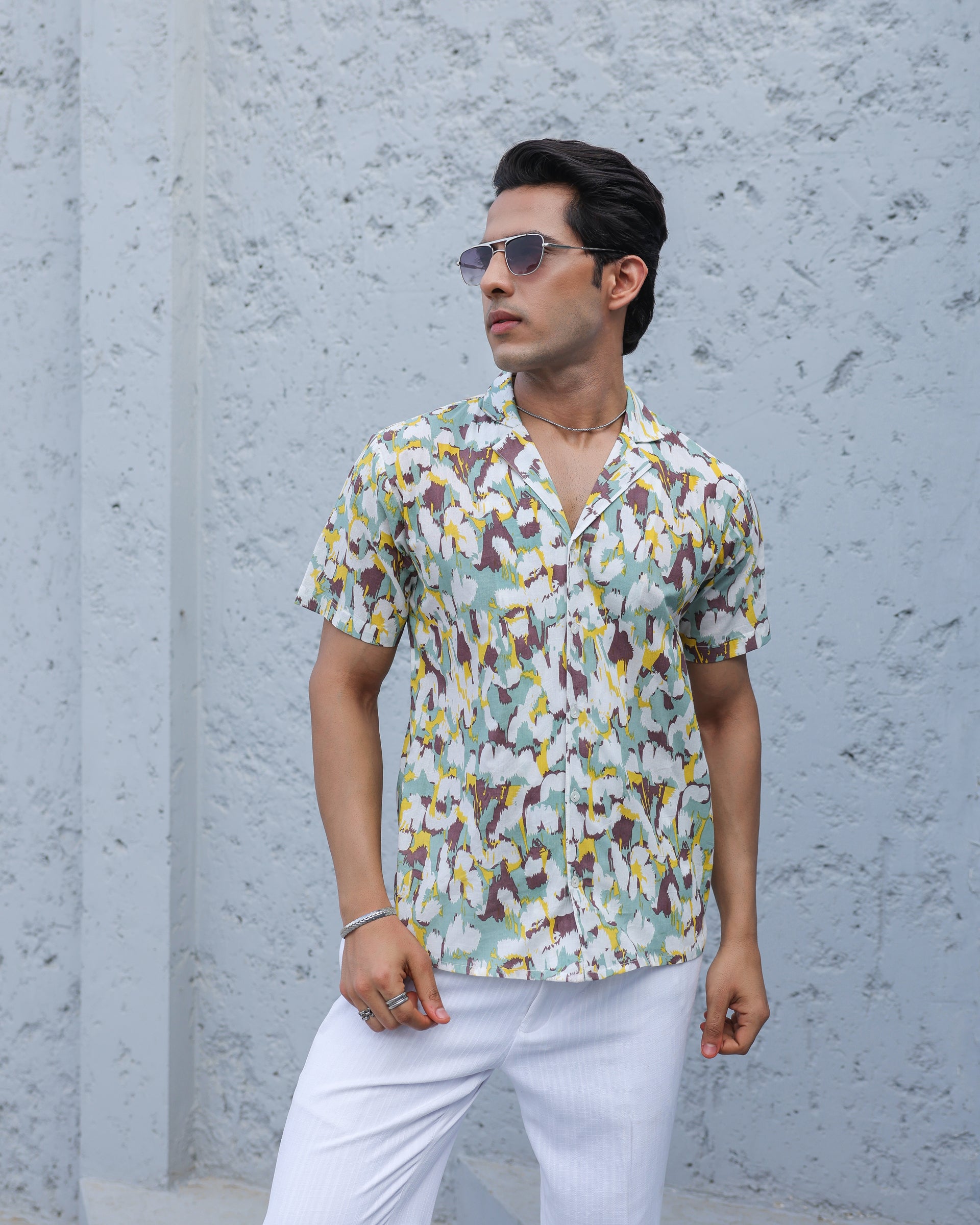 Urban Mirage Abstract Print Cuban Collar Shirt