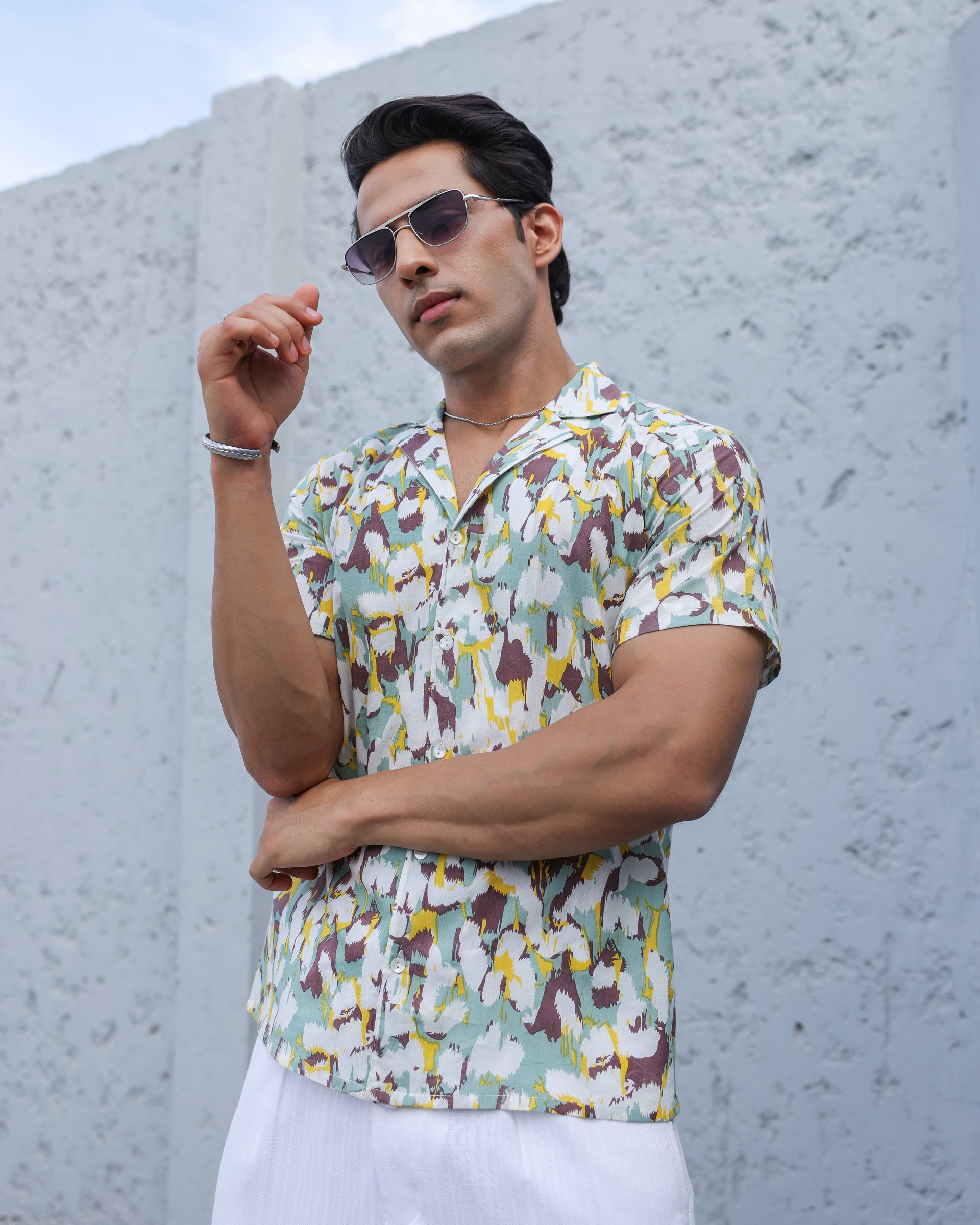 Urban Mirage Abstract Print Cuban Collar Shirt