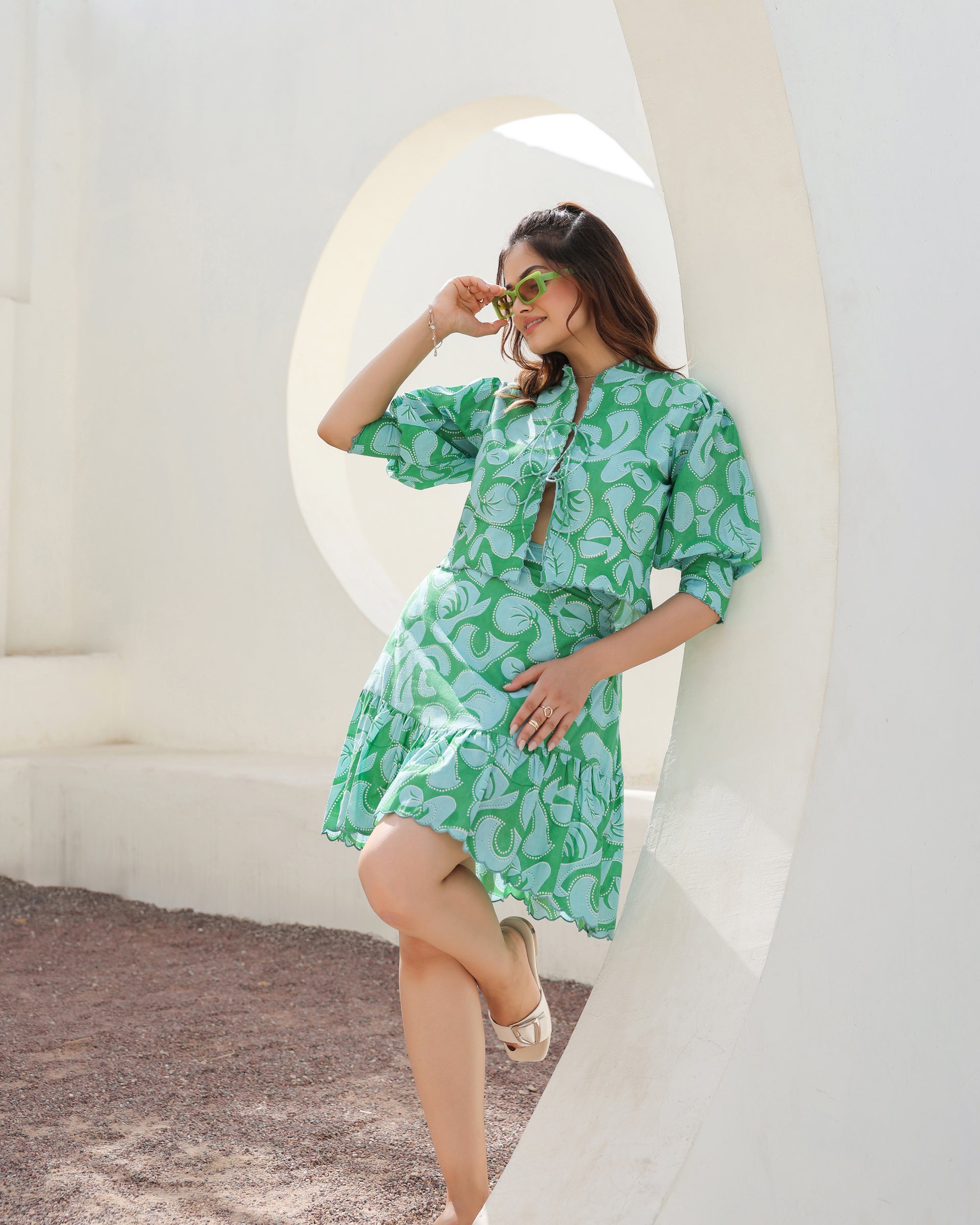 Aqua Swirl Top & Skirt Co-Ord Set