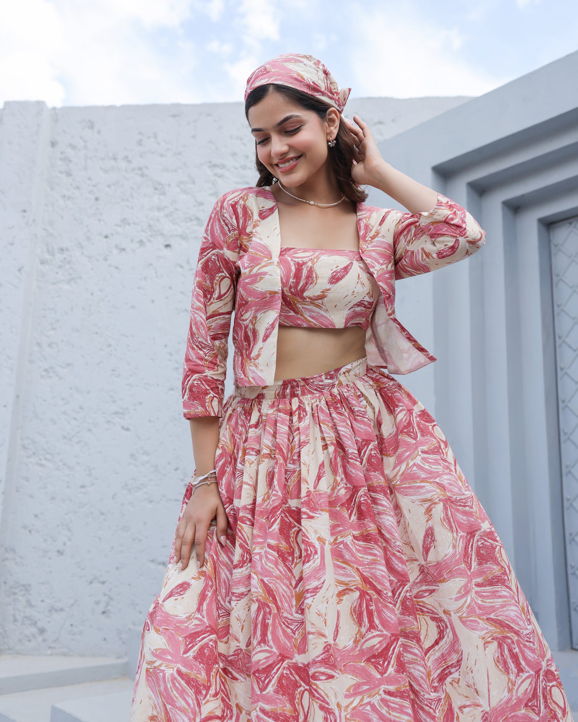 Crimson Marble 3-Piece Skirt Co-Ord Set