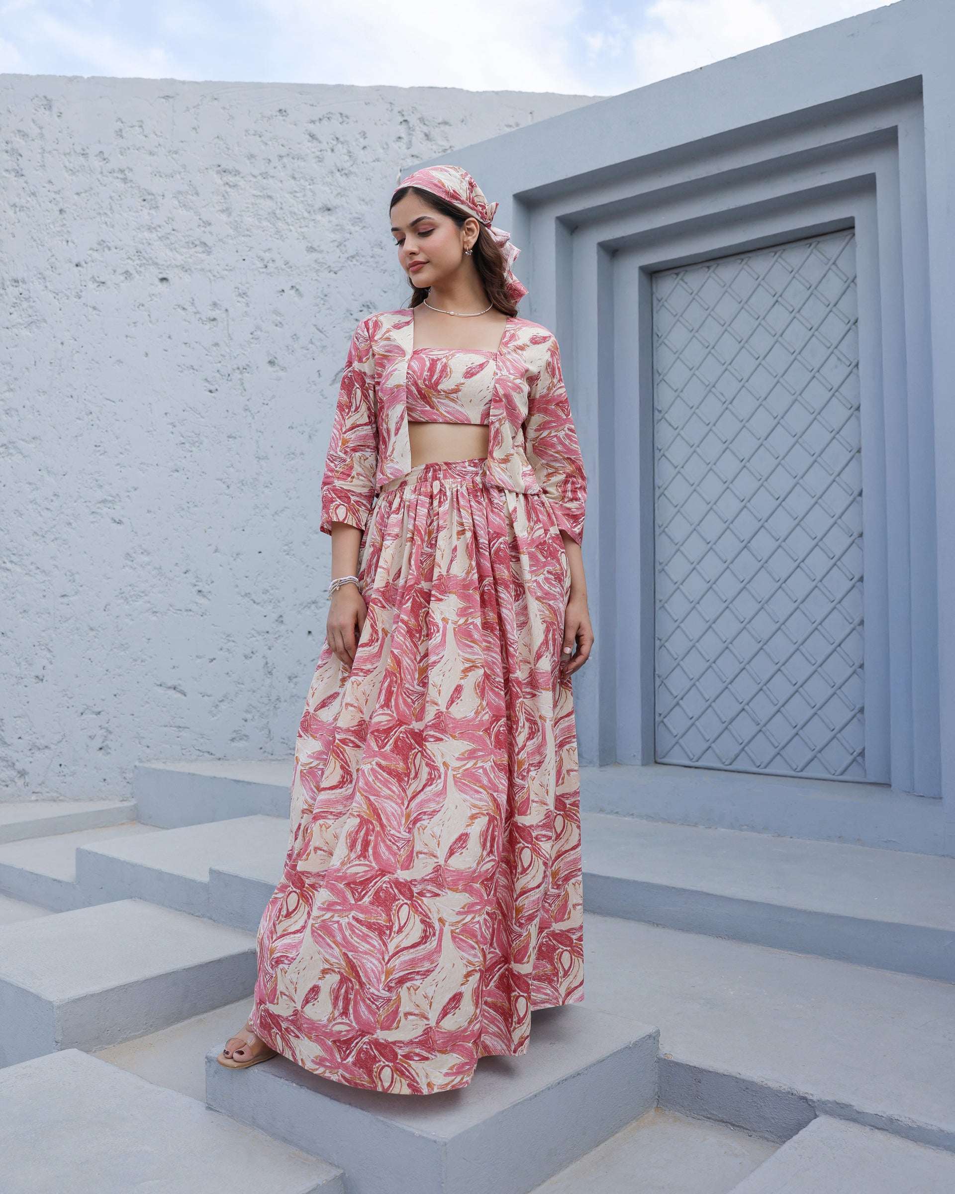 Crimson Marble 3-Piece Skirt Co-Ord Set