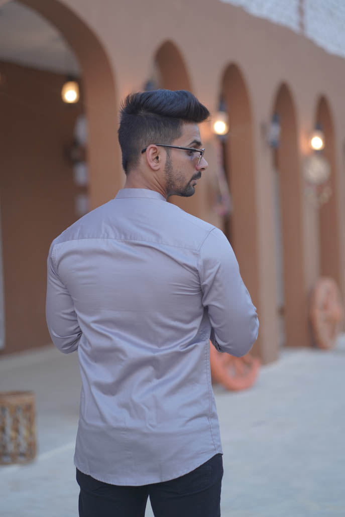 Men Solid Grey with Mandarin Collar