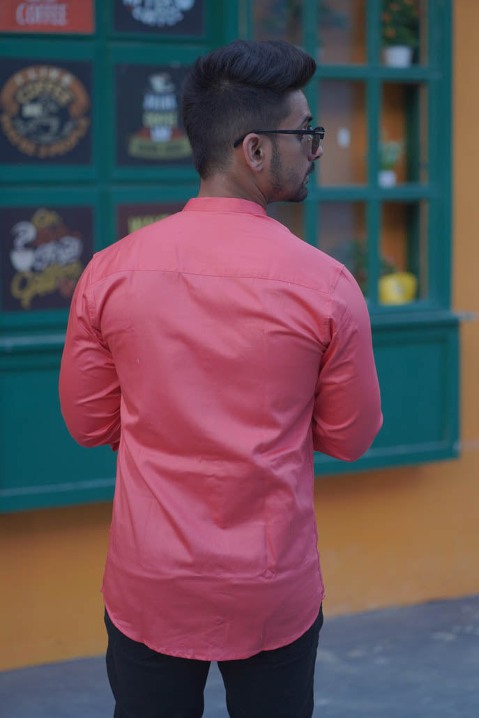 Men Solid Pink with Mandarin Collar