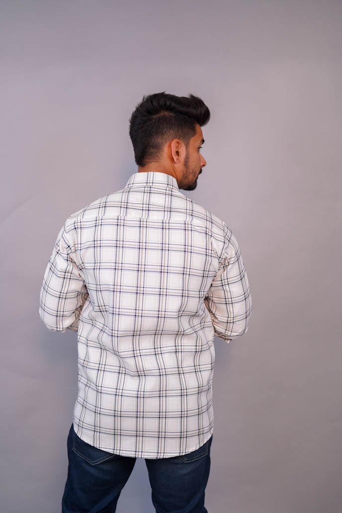 Men off White Small Checks Shirt