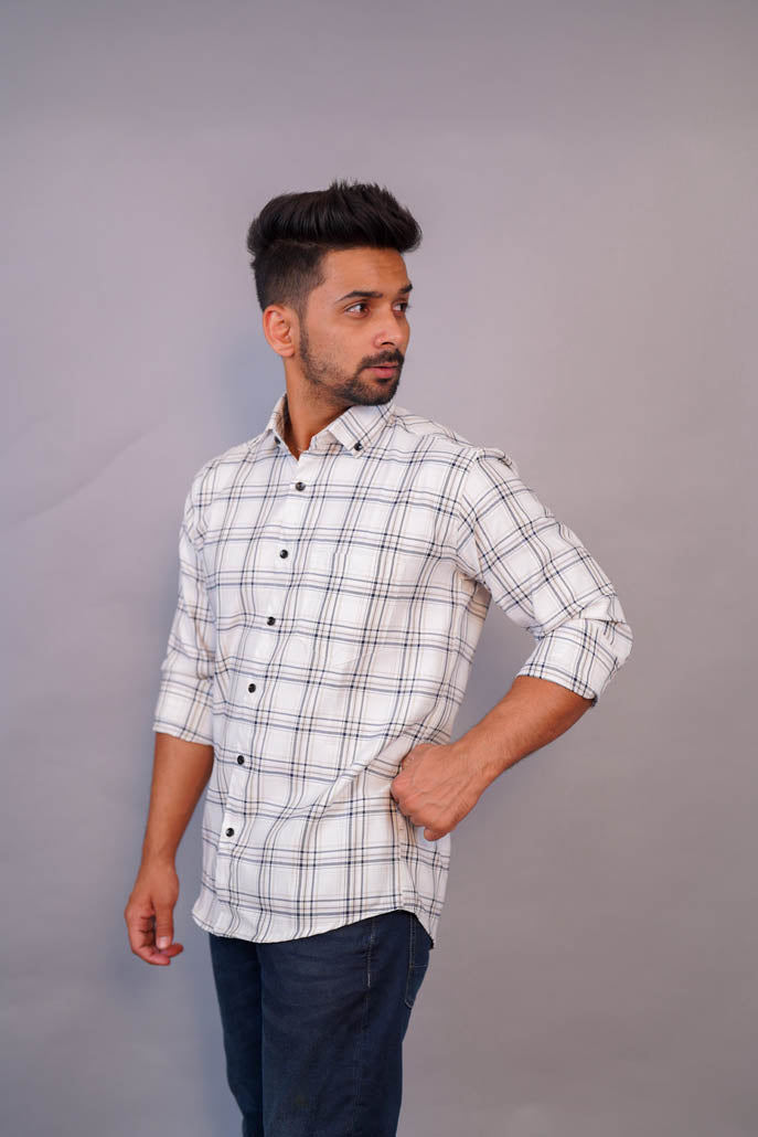 Men off White Small Checks Shirt