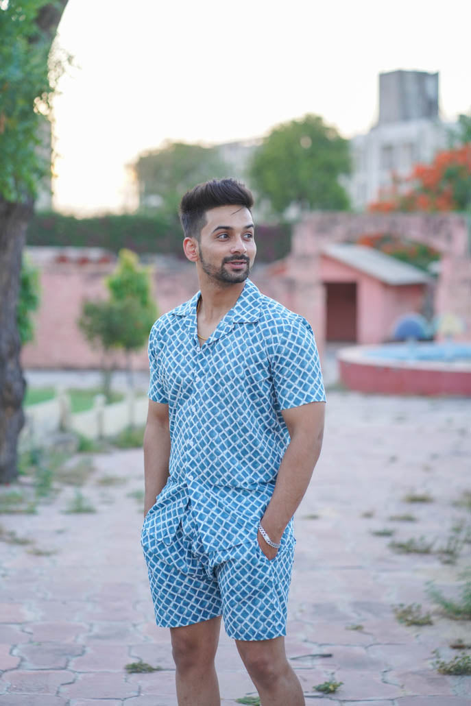 Men Printed Light Blue Co Ords Set