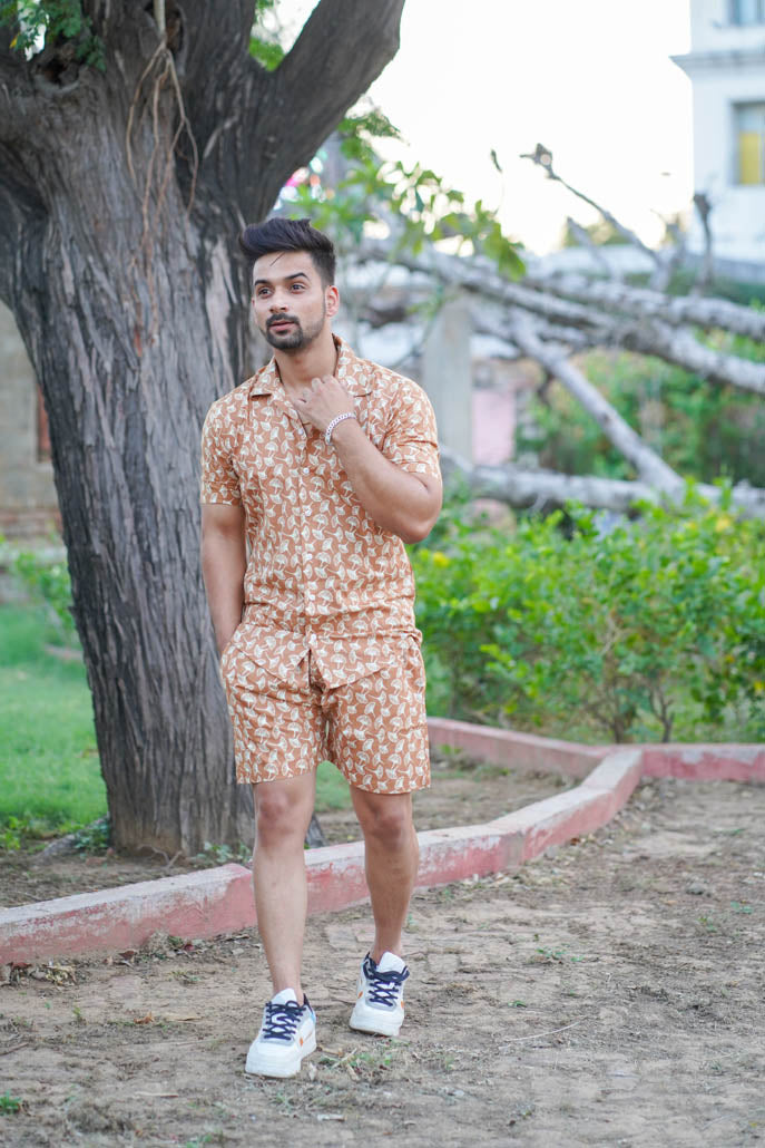 Men Printed Brown Co Ords Set