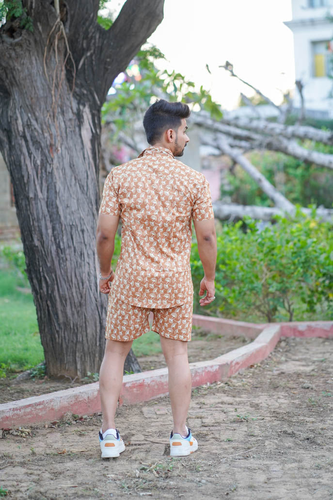 Men Printed Brown Co Ords Set