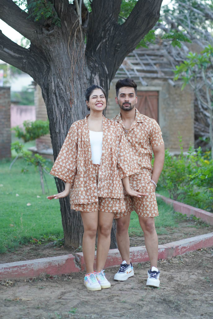 Men Printed Brown Co Ords Set