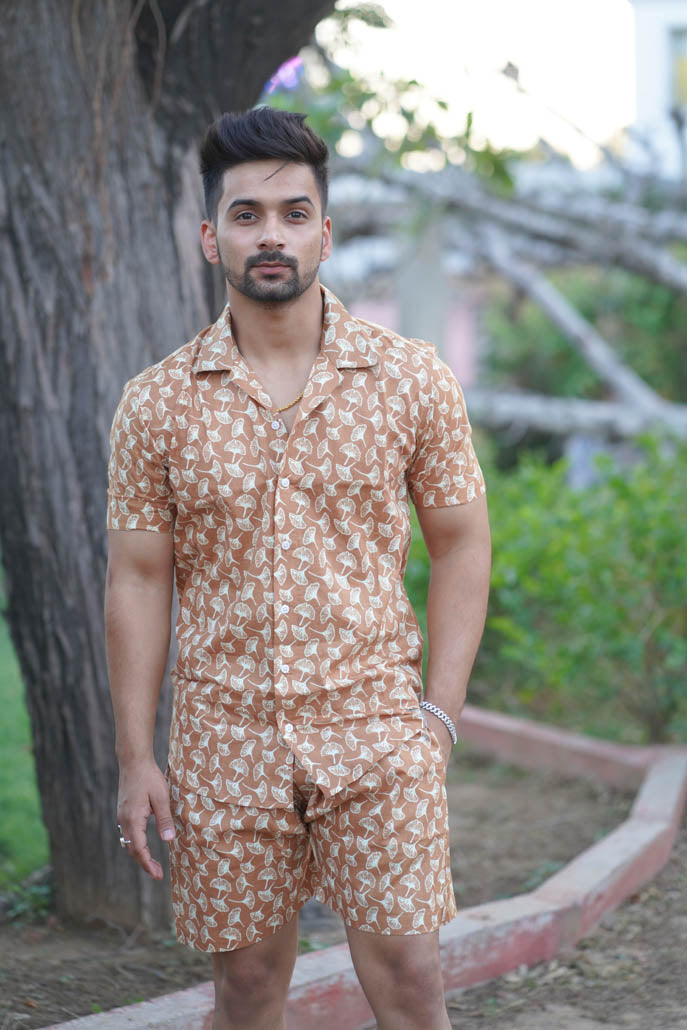 Men Printed Brown Co Ords Set