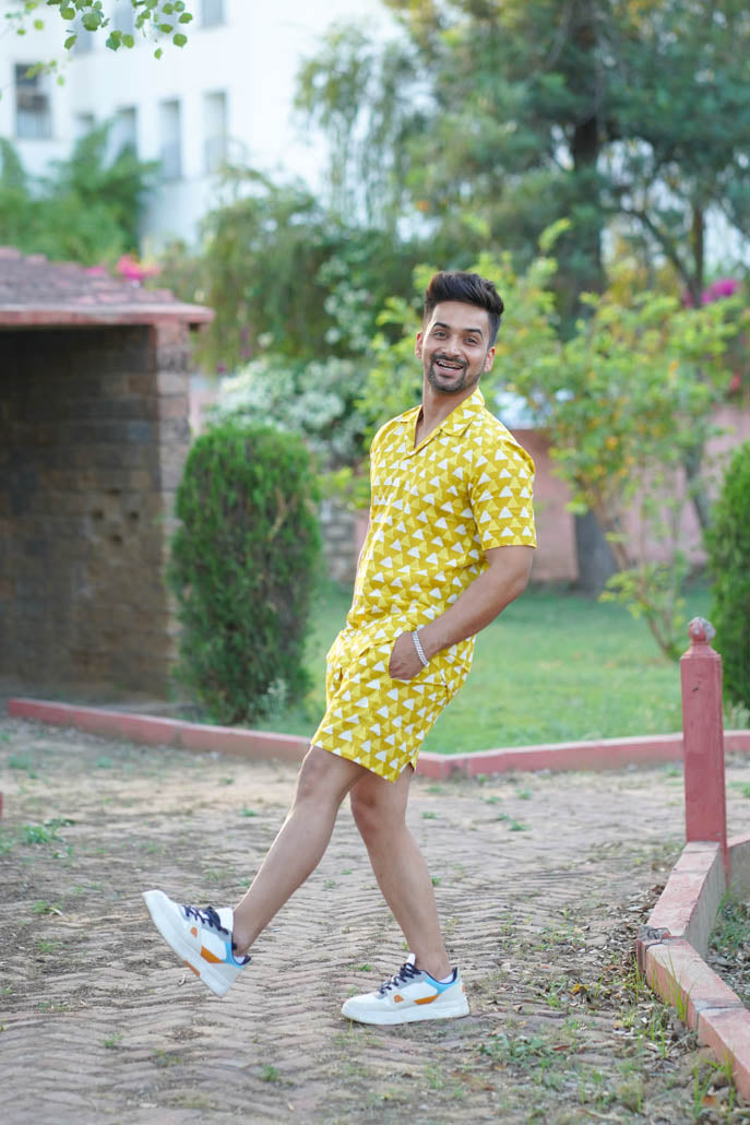 Men Printed Yellow Co Ords Set