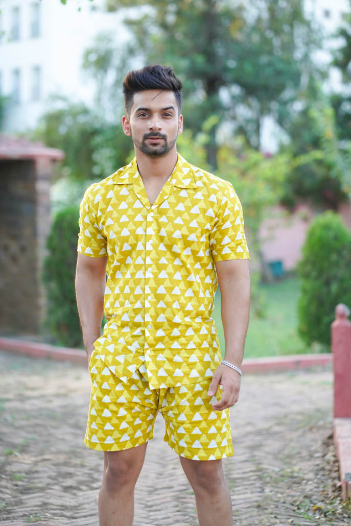 Men Printed Yellow Co Ords Set