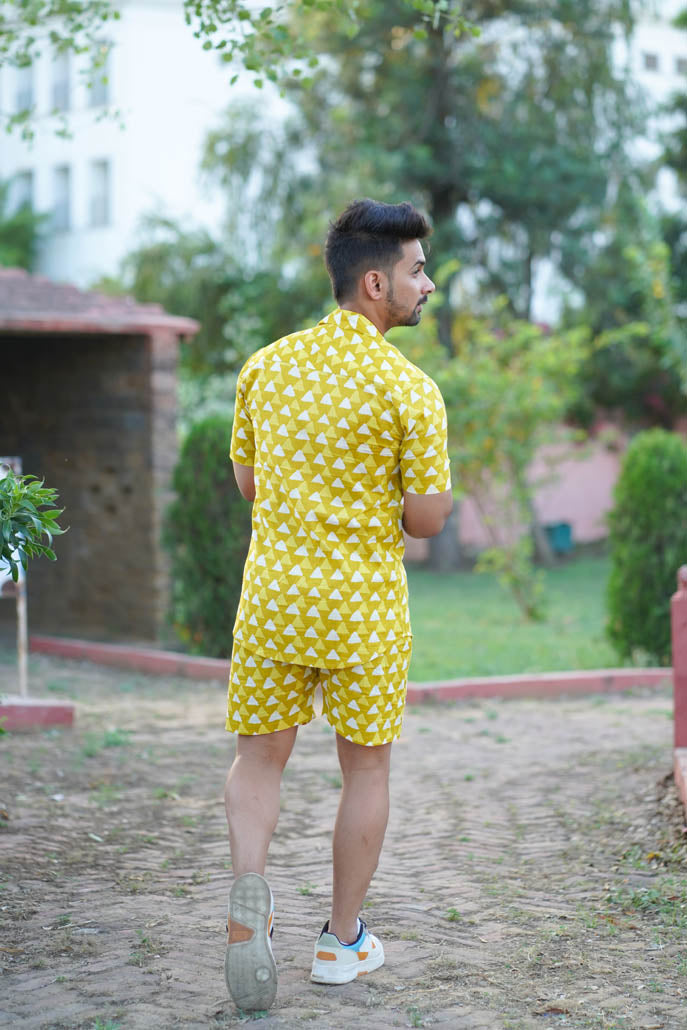 Men Printed Yellow Co Ords Set