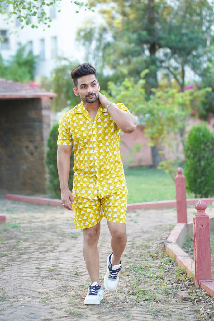 Men Printed Yellow Co Ords Set