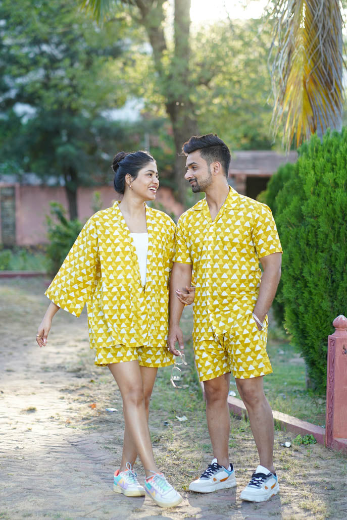 Men Printed Yellow Co Ords Set