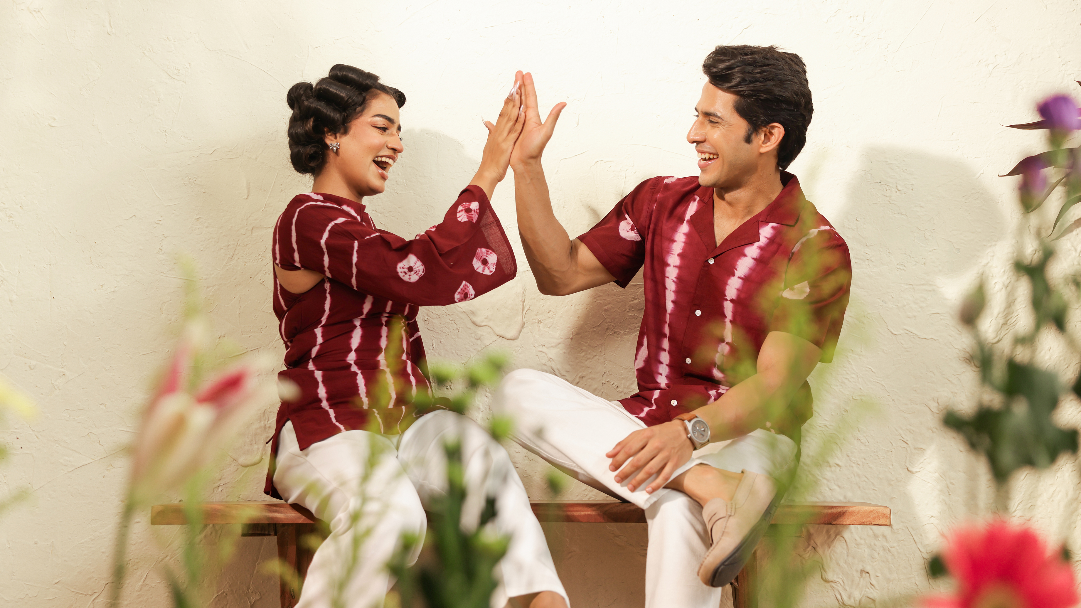 Couple Combo Set – Maroon Tie-Dye Shirt & Top