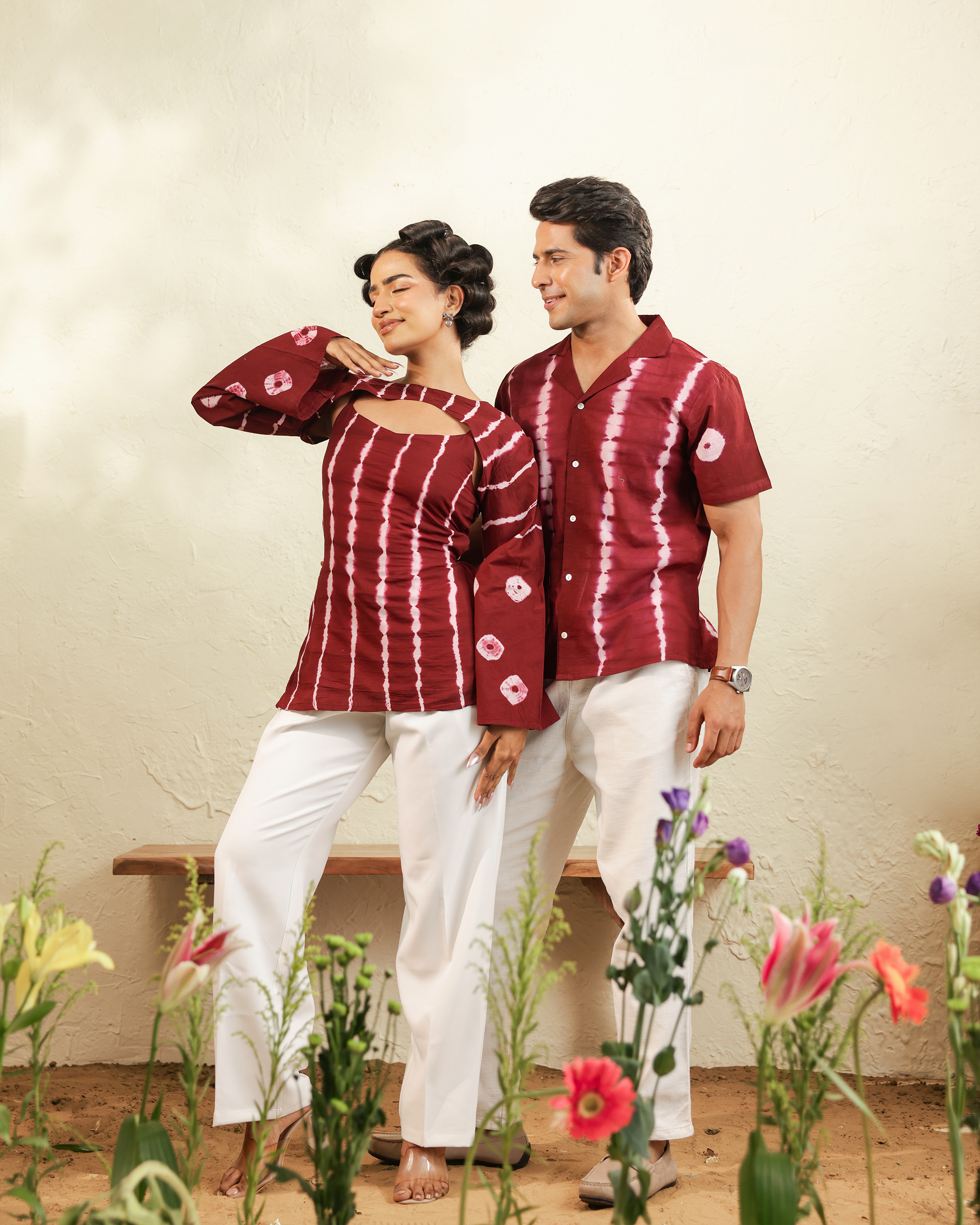 Couple Combo Set – Maroon Tie-Dye Shirt & Top