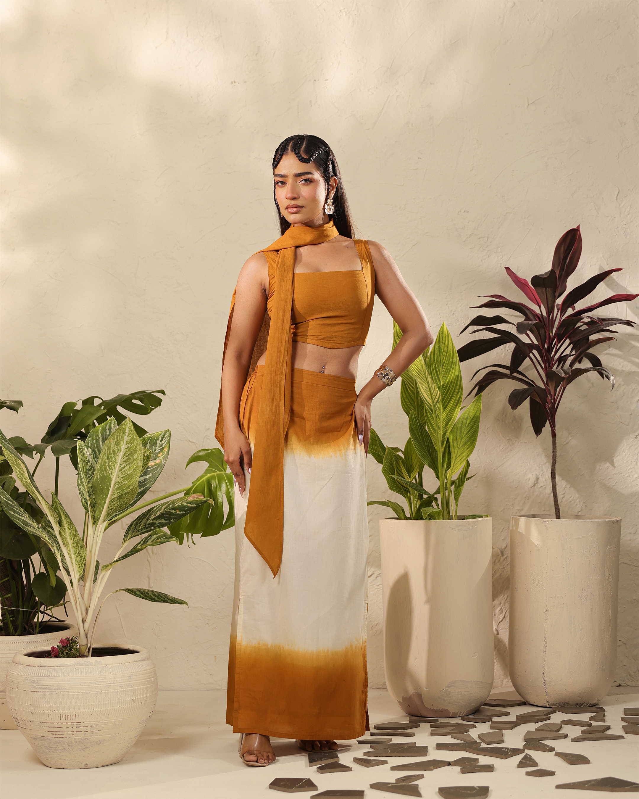 Women’s Ethnic Co-Ord Set in Rust Ombre Design