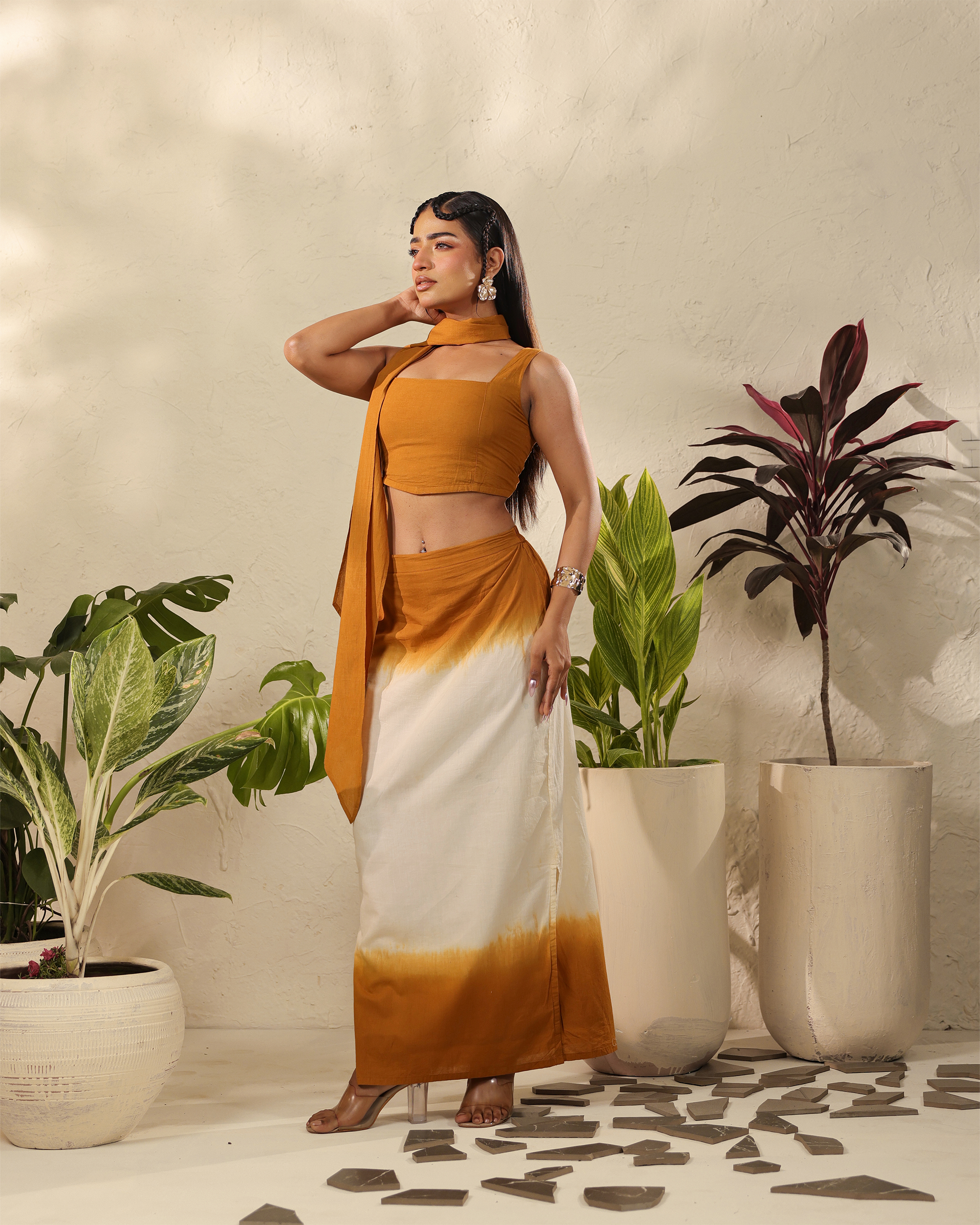 Women’s Ethnic Co-Ord Set in Rust Ombre Design