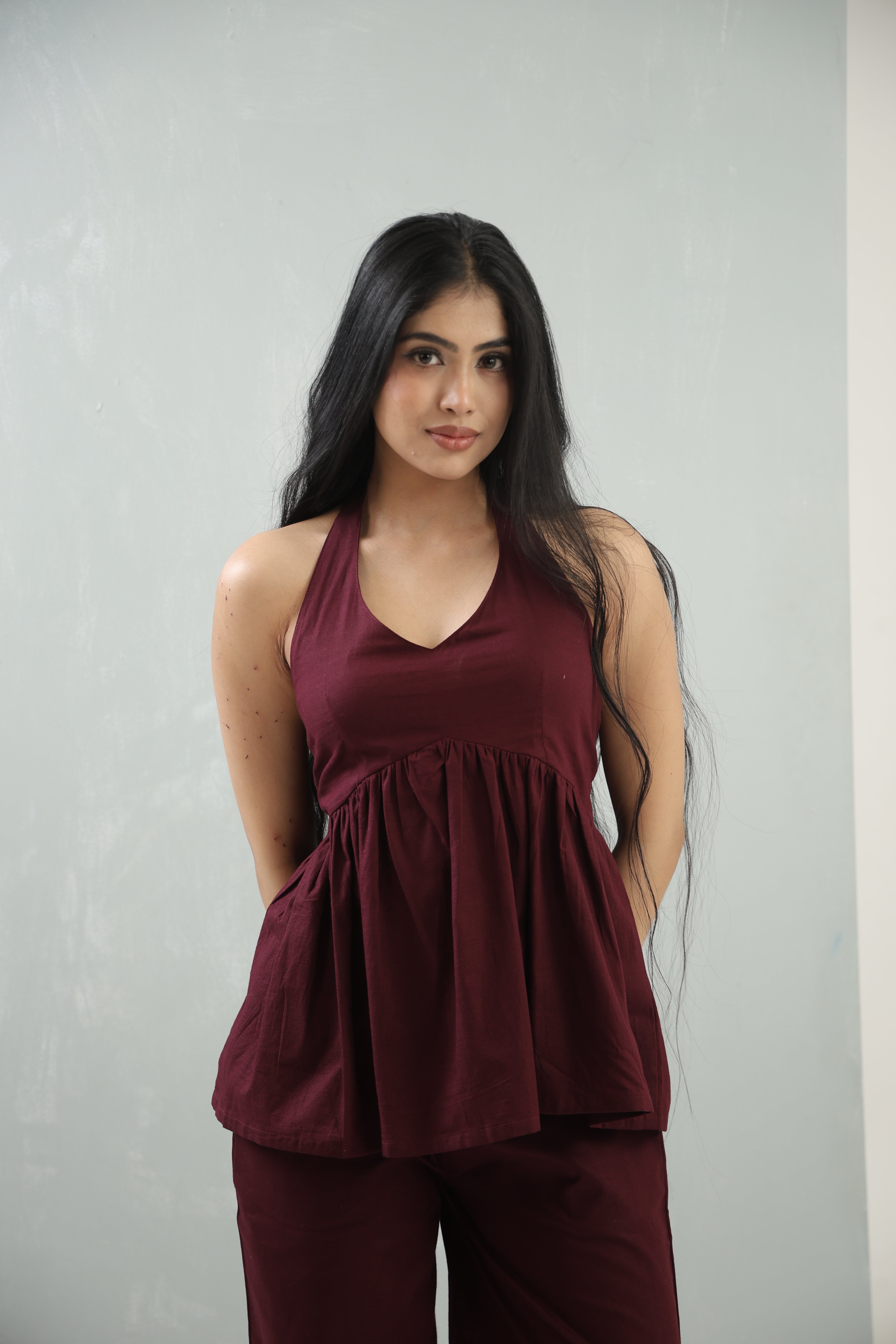 Women's Cherry Red Lace-Back Co-Ord Set