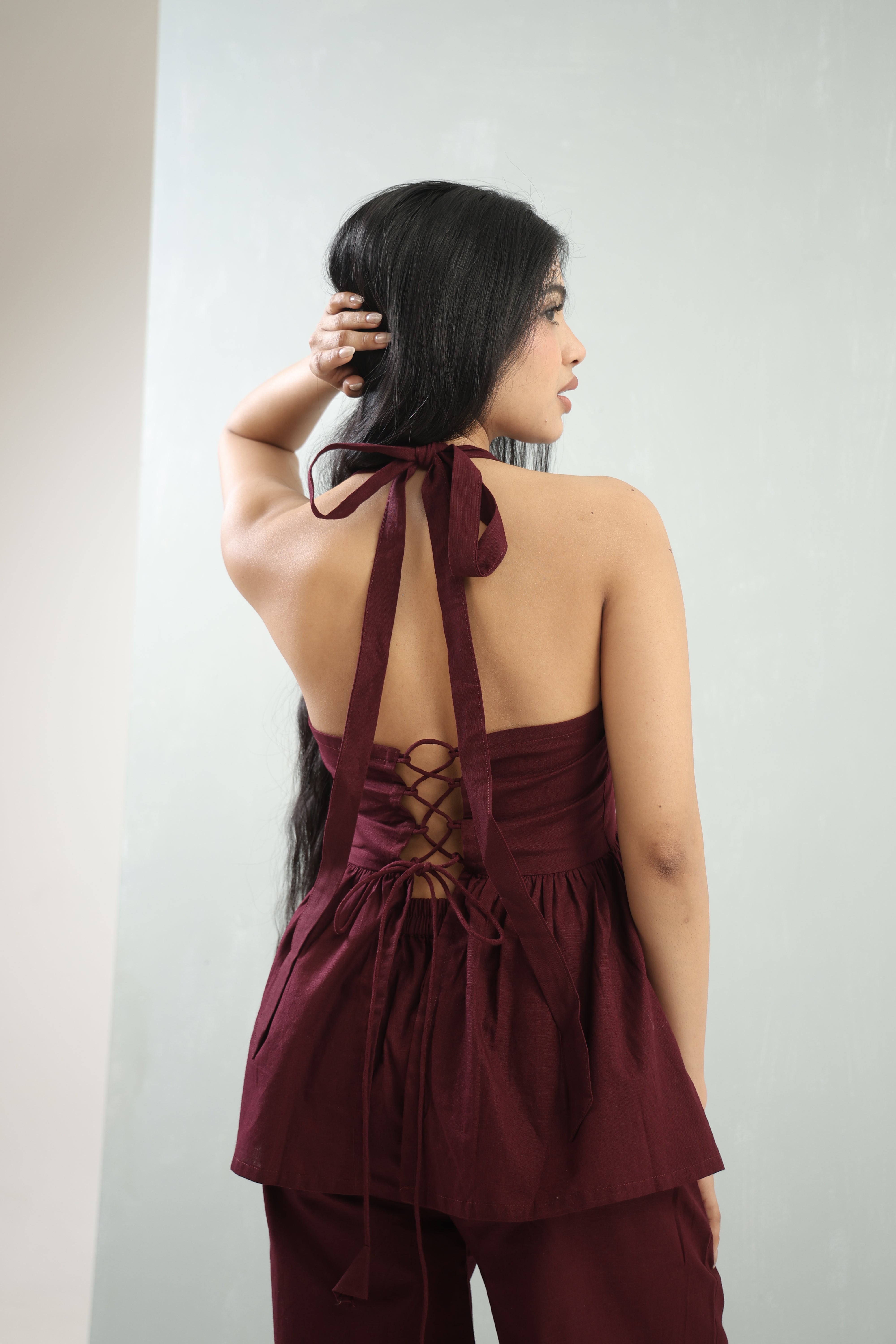 Women's Cherry Red Lace-Back Co-Ord Set