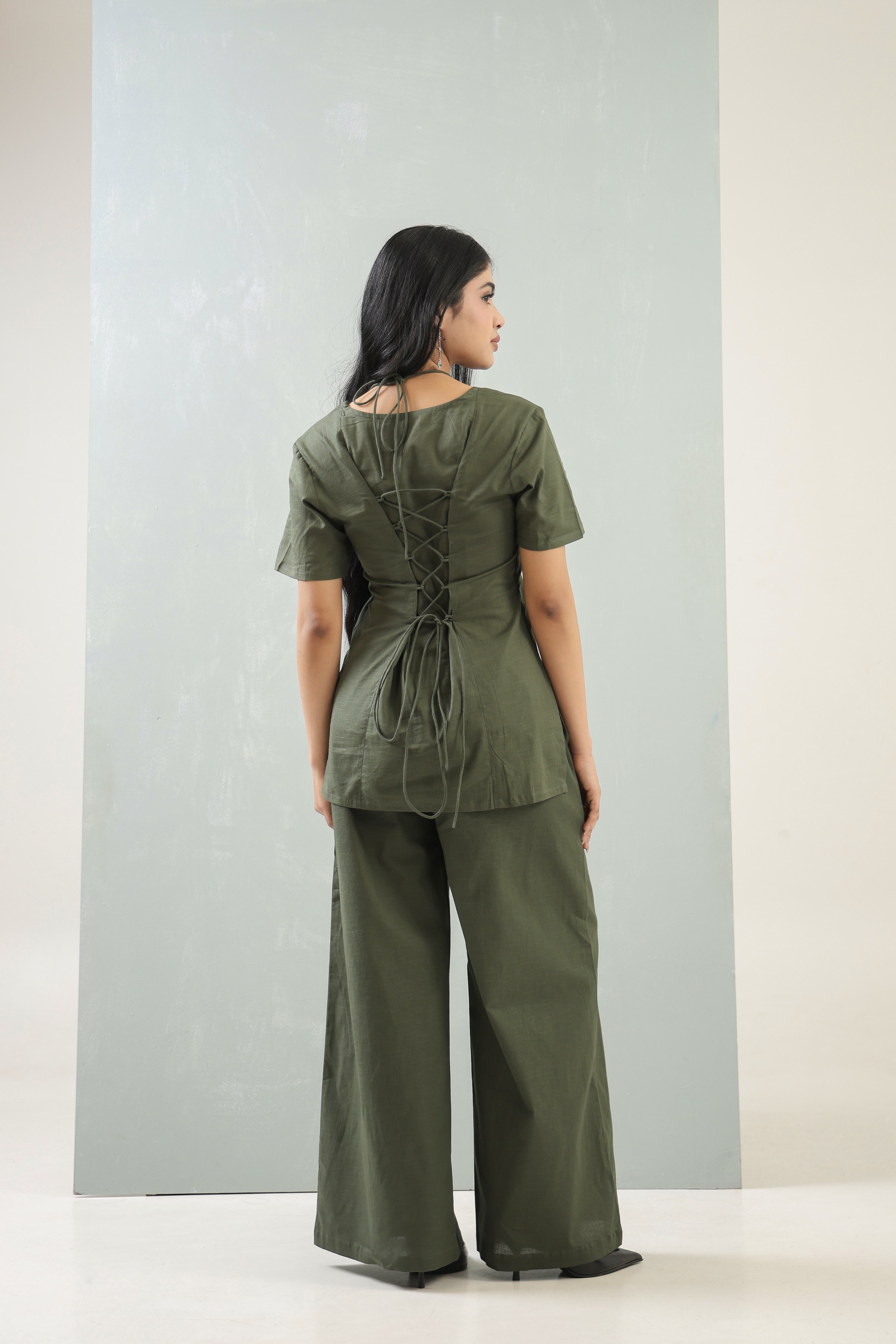 Women's Olive Aura Cut-Neck Co-Ord Set