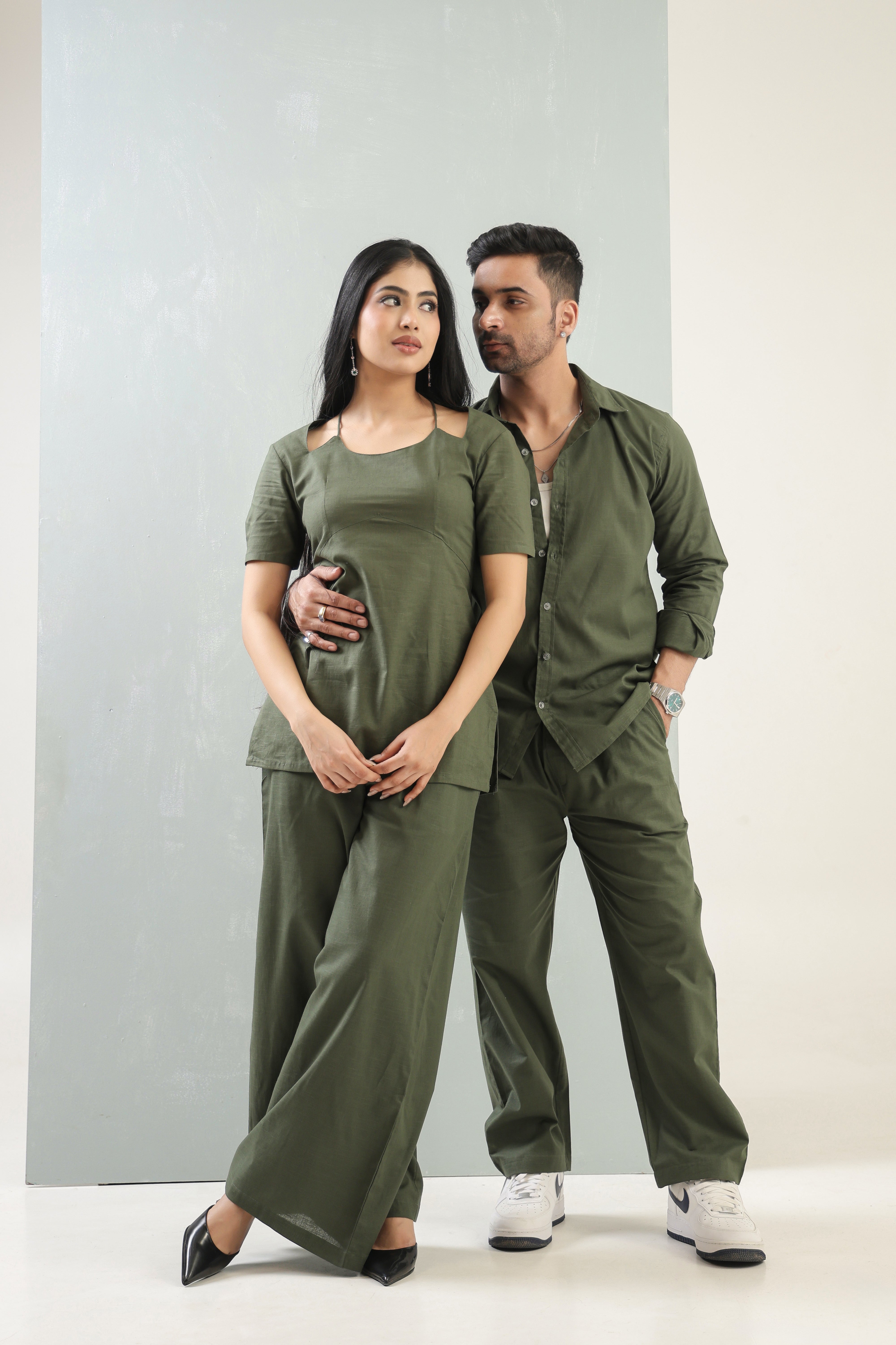 Women's Olive Aura Cut-Neck Co-Ord Set