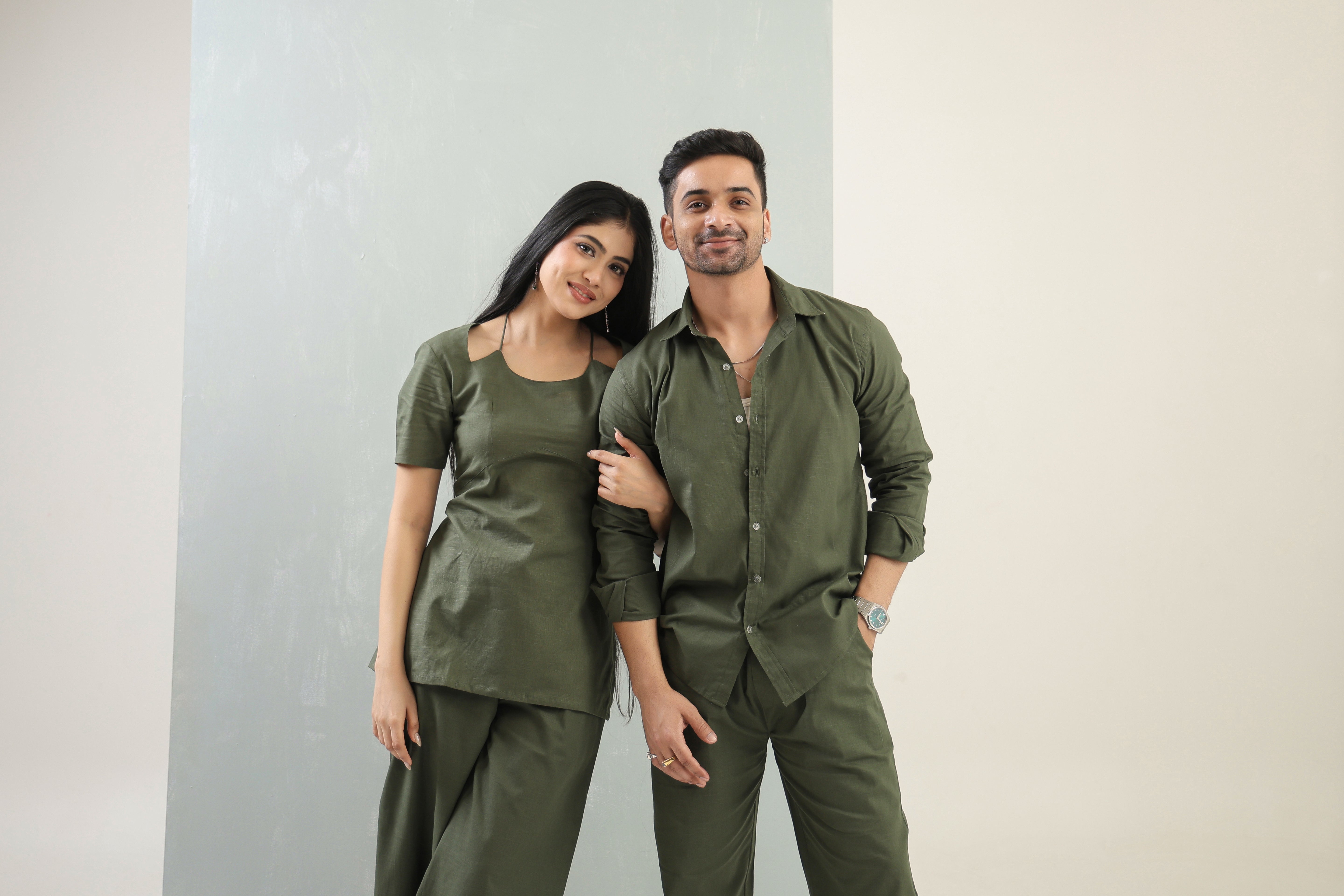 Women's Olive Aura Cut-Neck Co-Ord Set