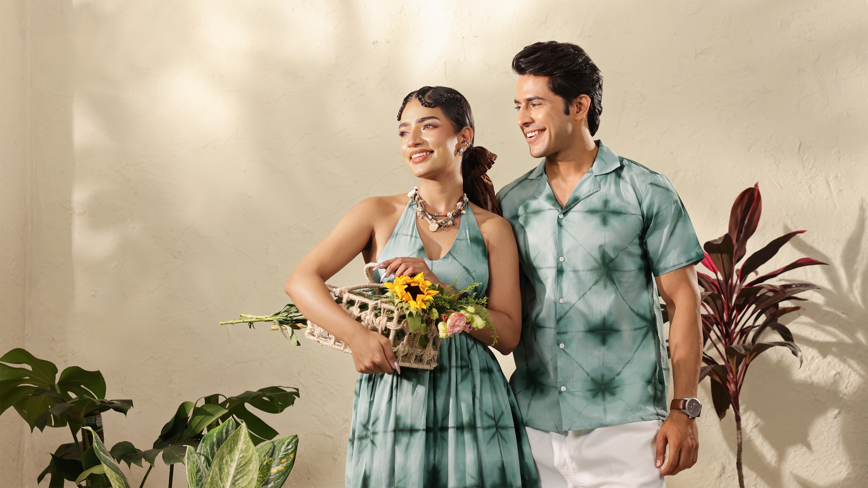 Matching Couple Outfit Set in Sage Green Tie-Dye