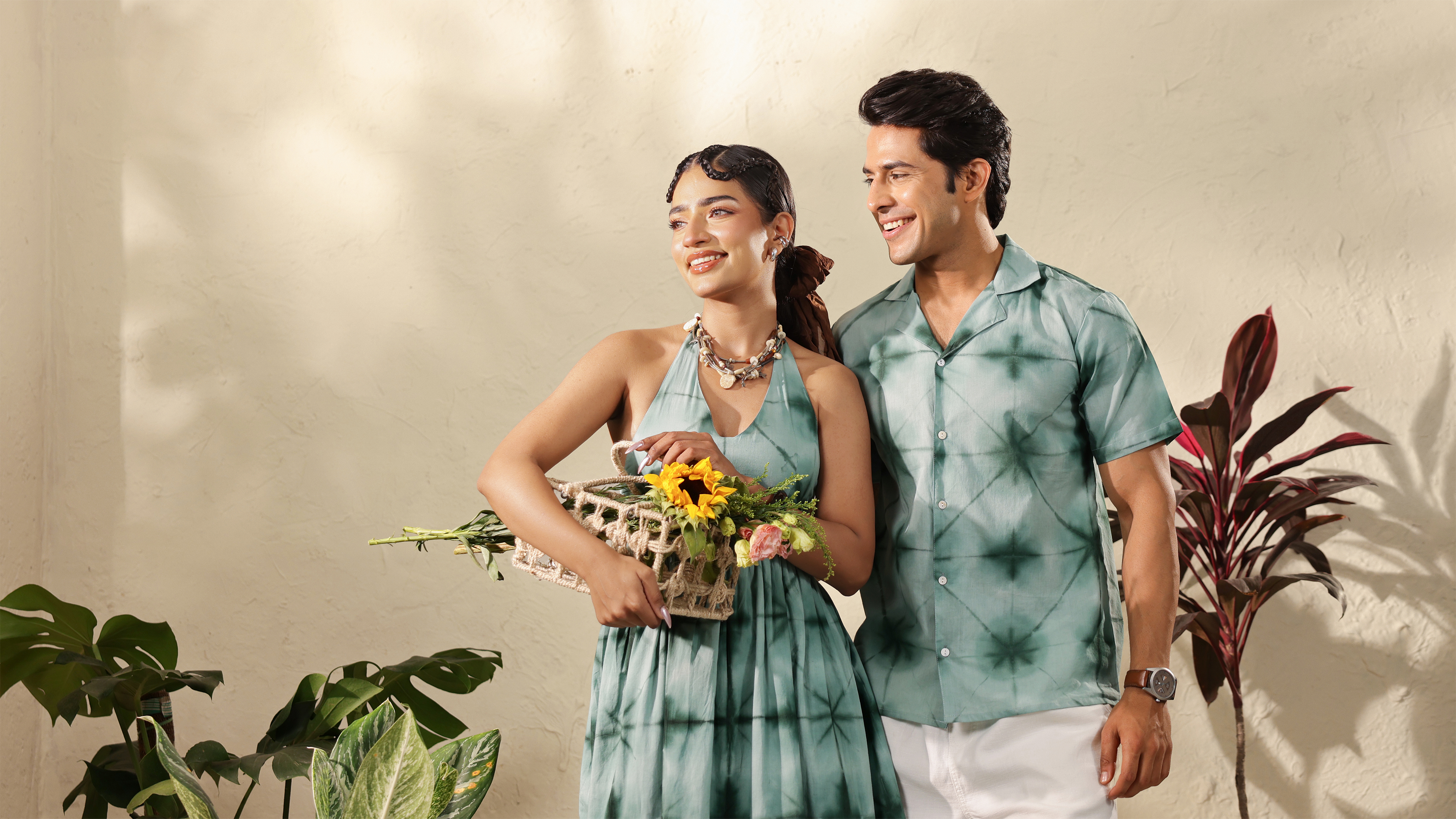 Matching Couple Outfit Set in Sage Green Tie-Dye